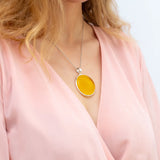 Large Yellow Amber Circle Pendant- Necklaces- Baltic Beauty