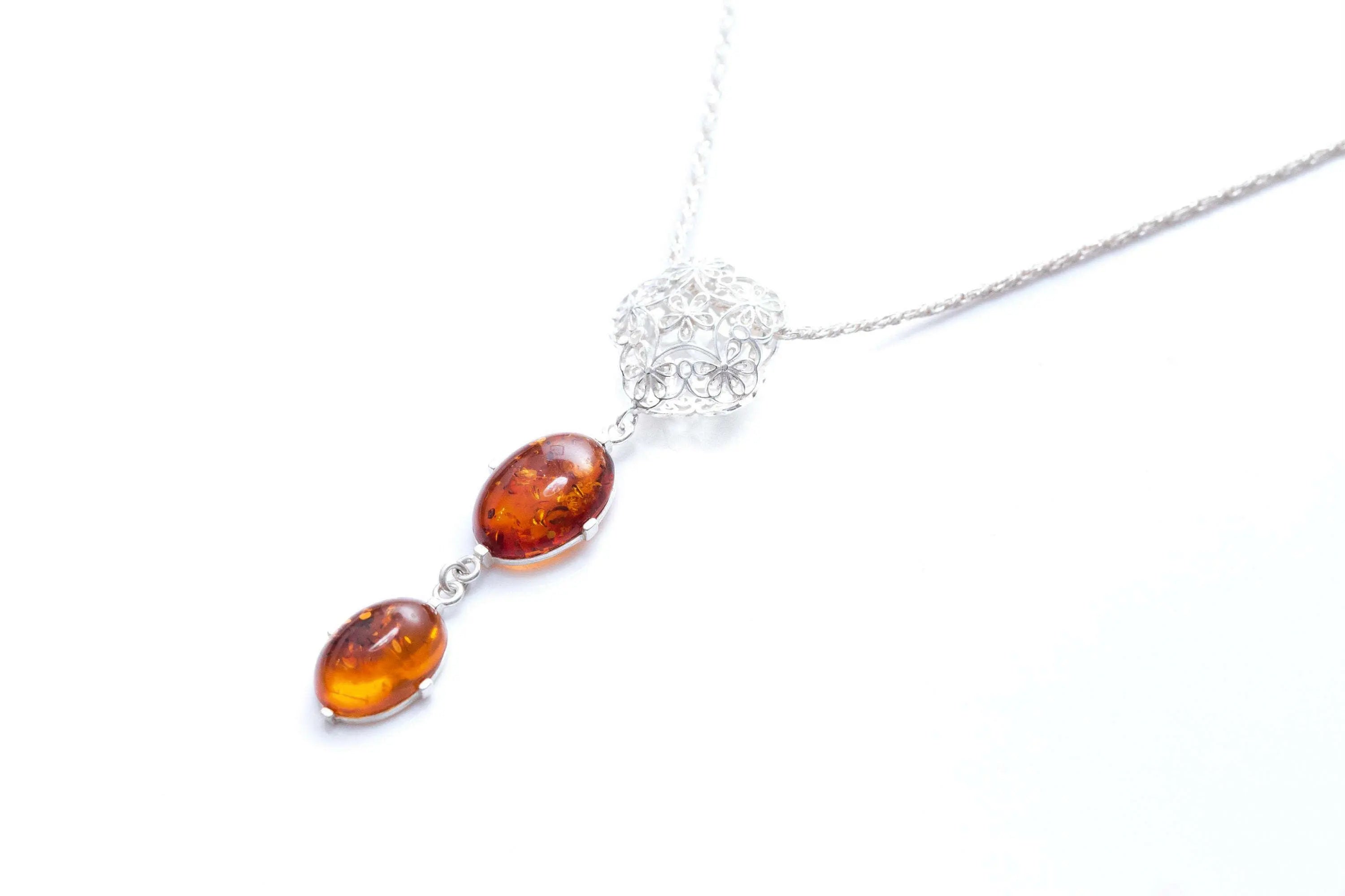 Long Amber Drop Y Necklace- Necklaces- Baltic Beauty