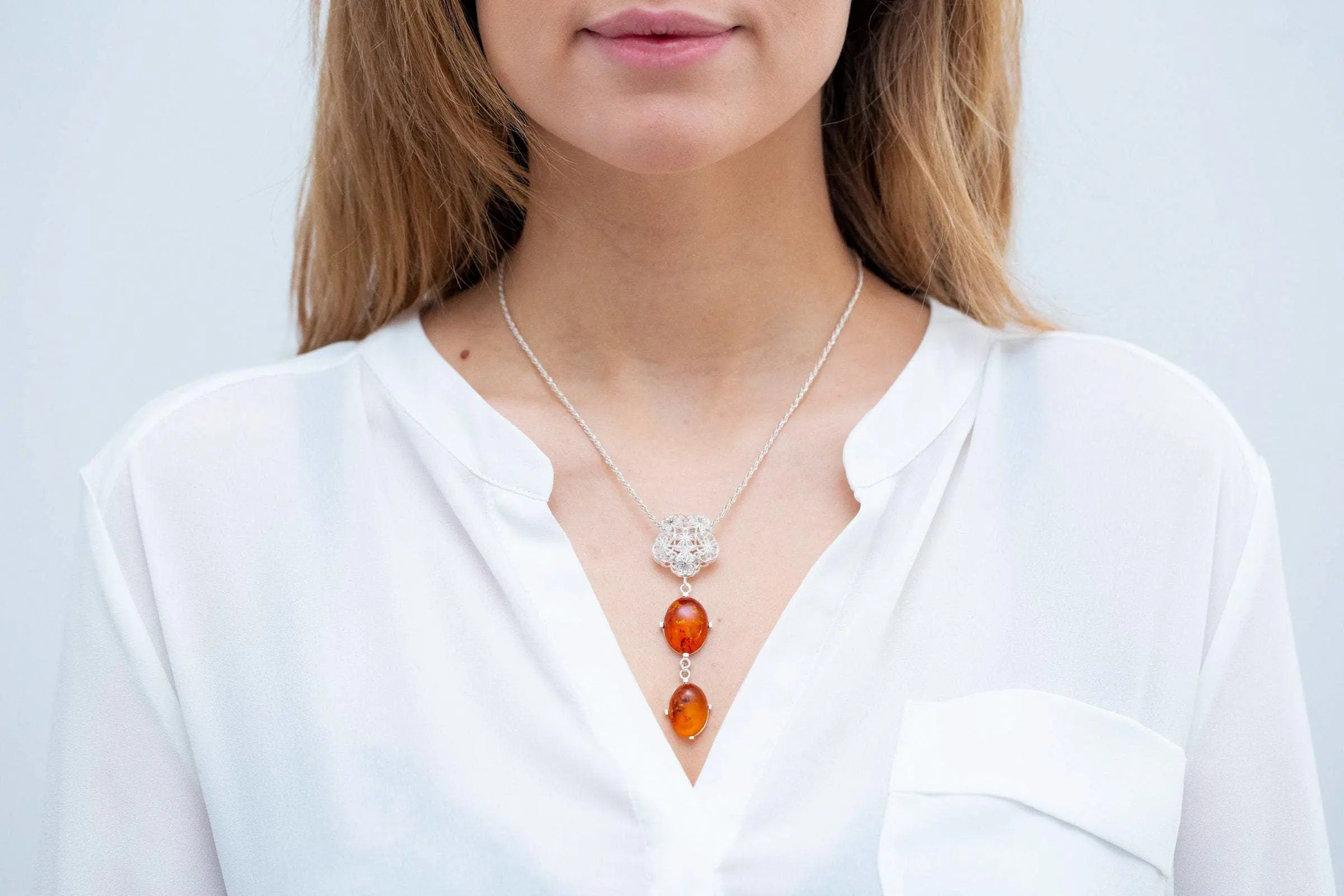 Long Amber Drop Y Necklace- Necklaces- Baltic Beauty