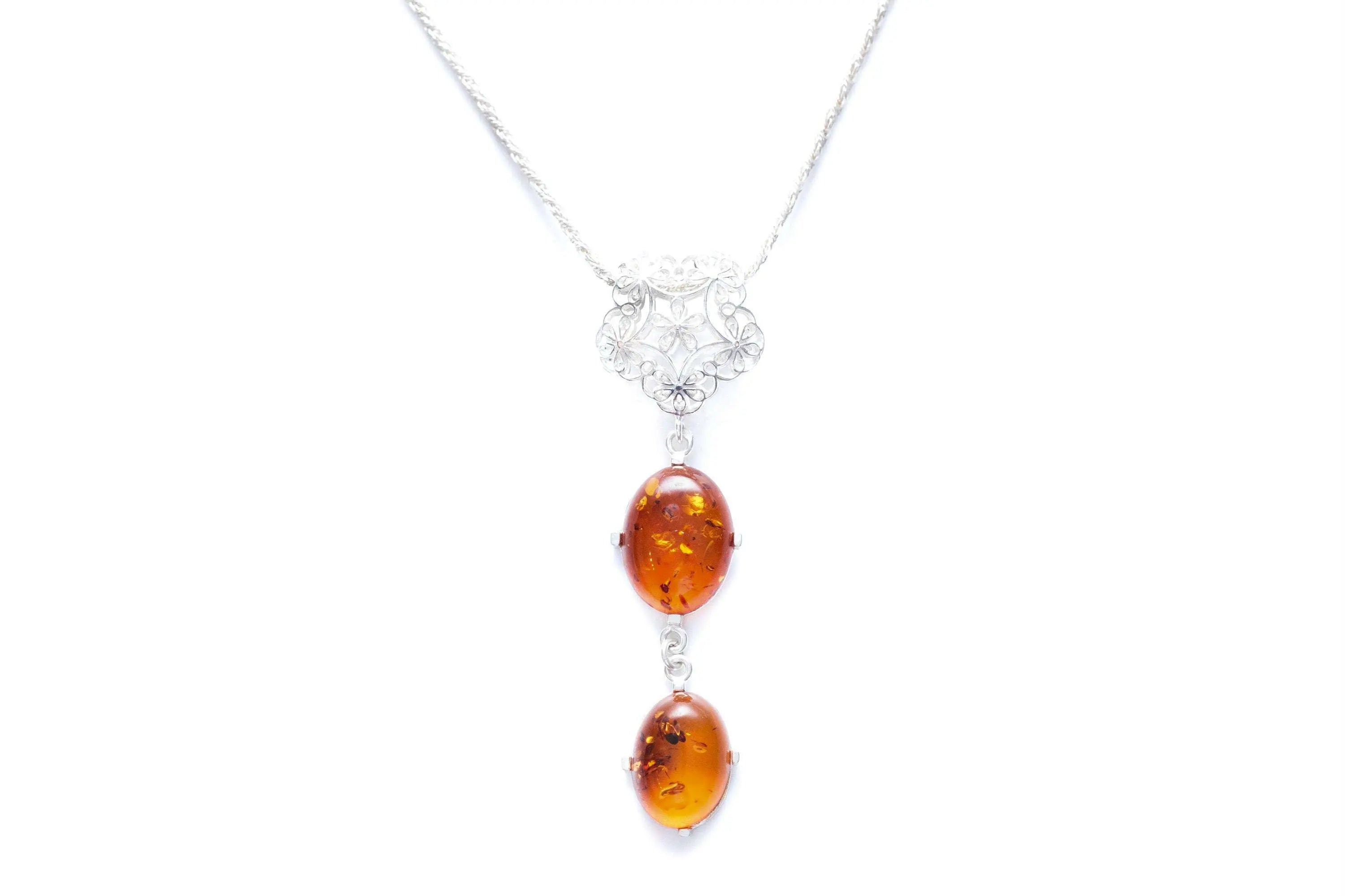 Long Amber Drop Y Necklace- Necklaces- Baltic Beauty