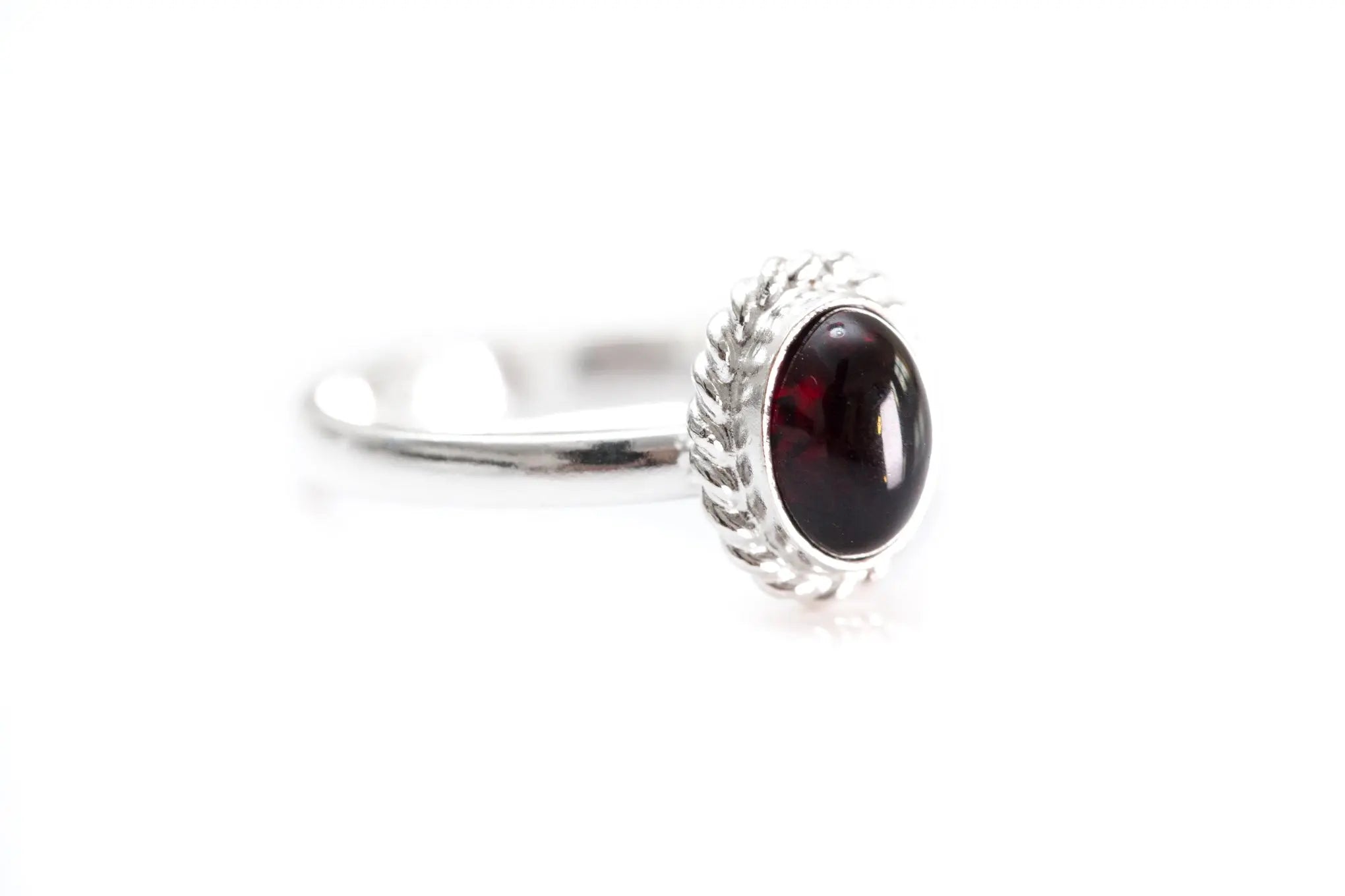 Mini Cherry Red Amber Quintessence Ring- Rings- Baltic Beauty