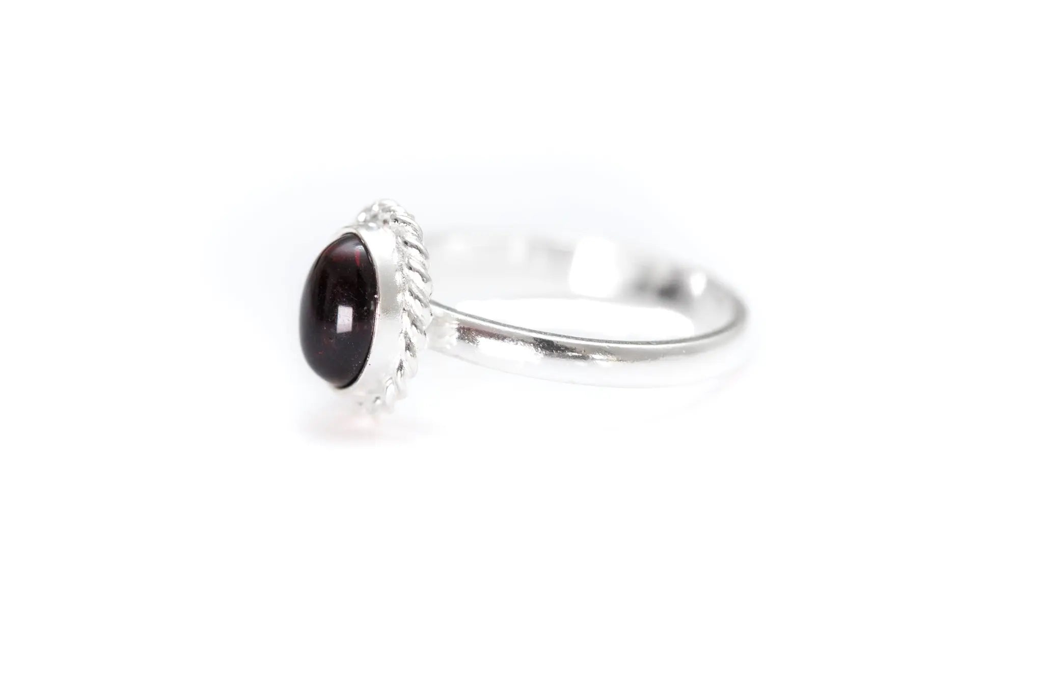 Mini Cherry Red Amber Quintessence Ring- Rings- Baltic Beauty