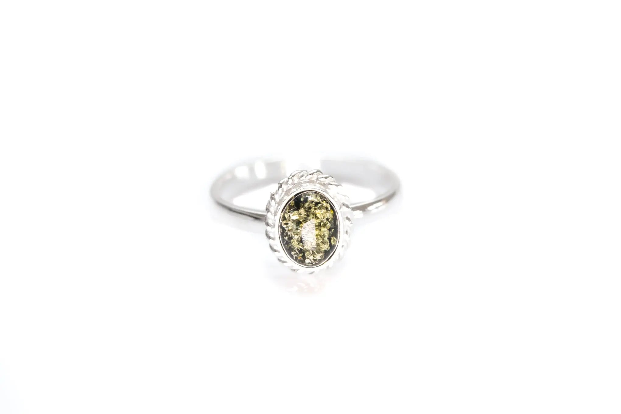 Mini Green Amber Quintessence Ring- Rings- Baltic Beauty