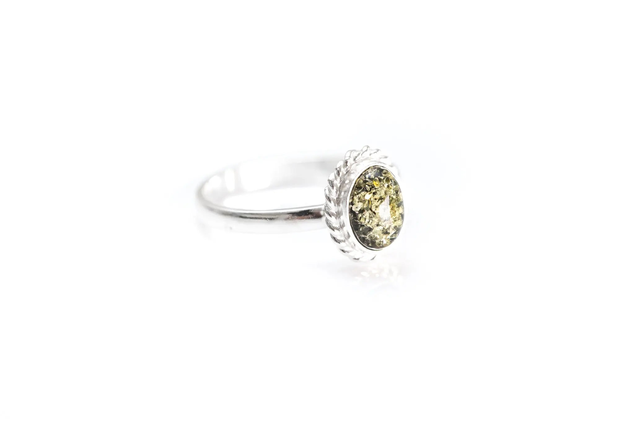 Mini Green Amber Quintessence Ring- Rings- Baltic Beauty