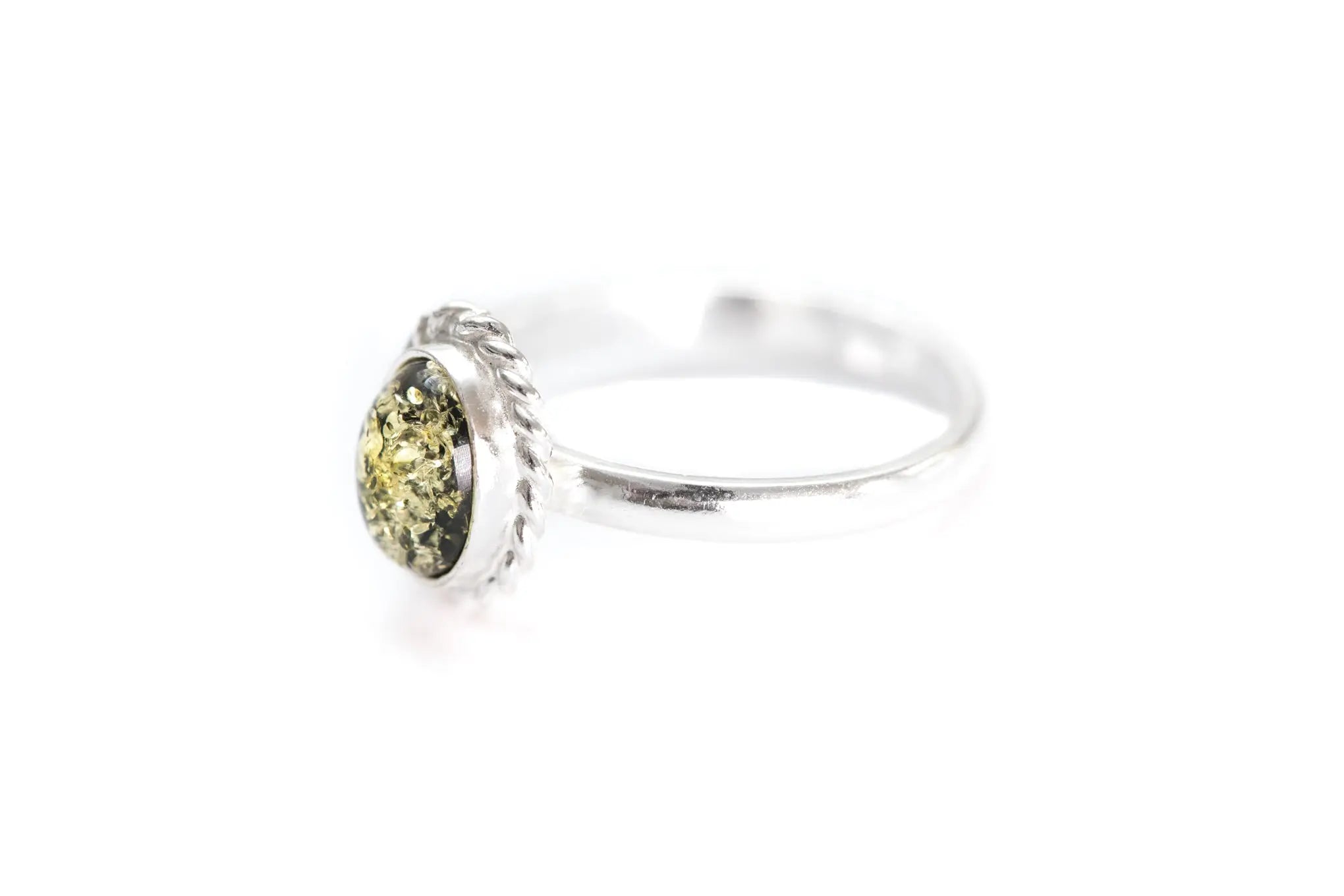 Mini Green Amber Quintessence Ring- Rings- Baltic Beauty