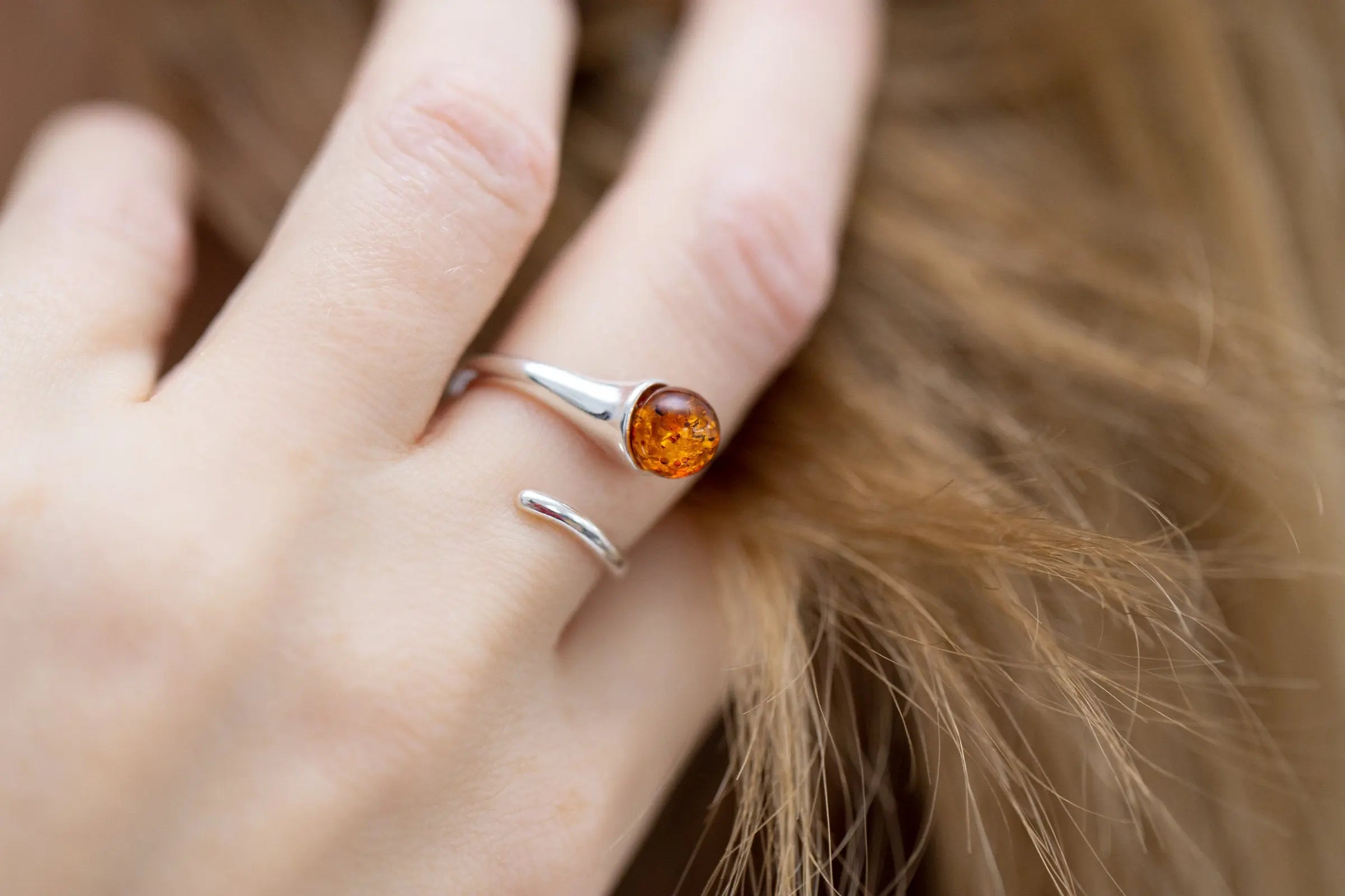 Minimal Amber Wrap Ring- Rings- Baltic Beauty