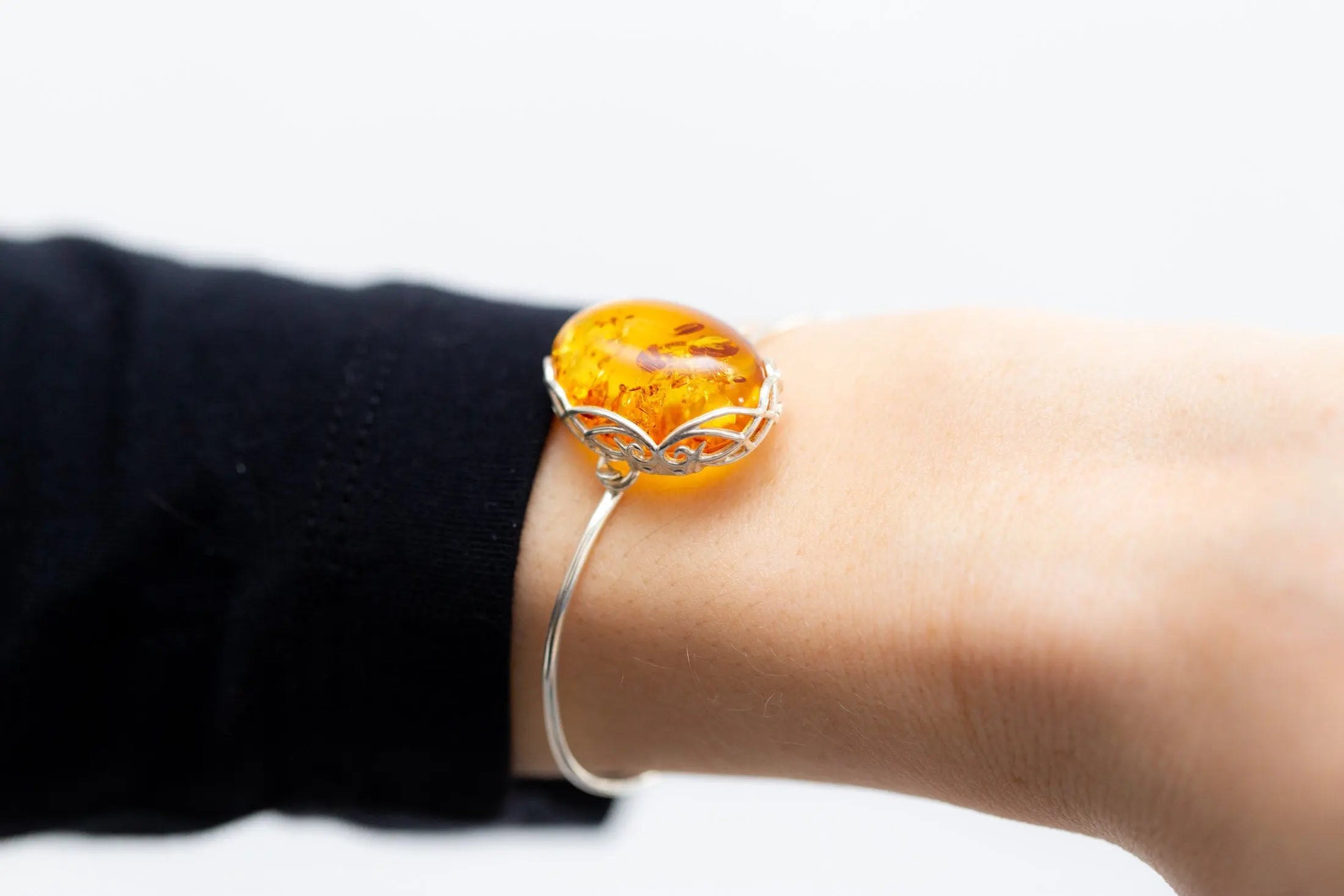 Modern Baltic Amber Fixed Bangle- Bangles- Baltic Beauty