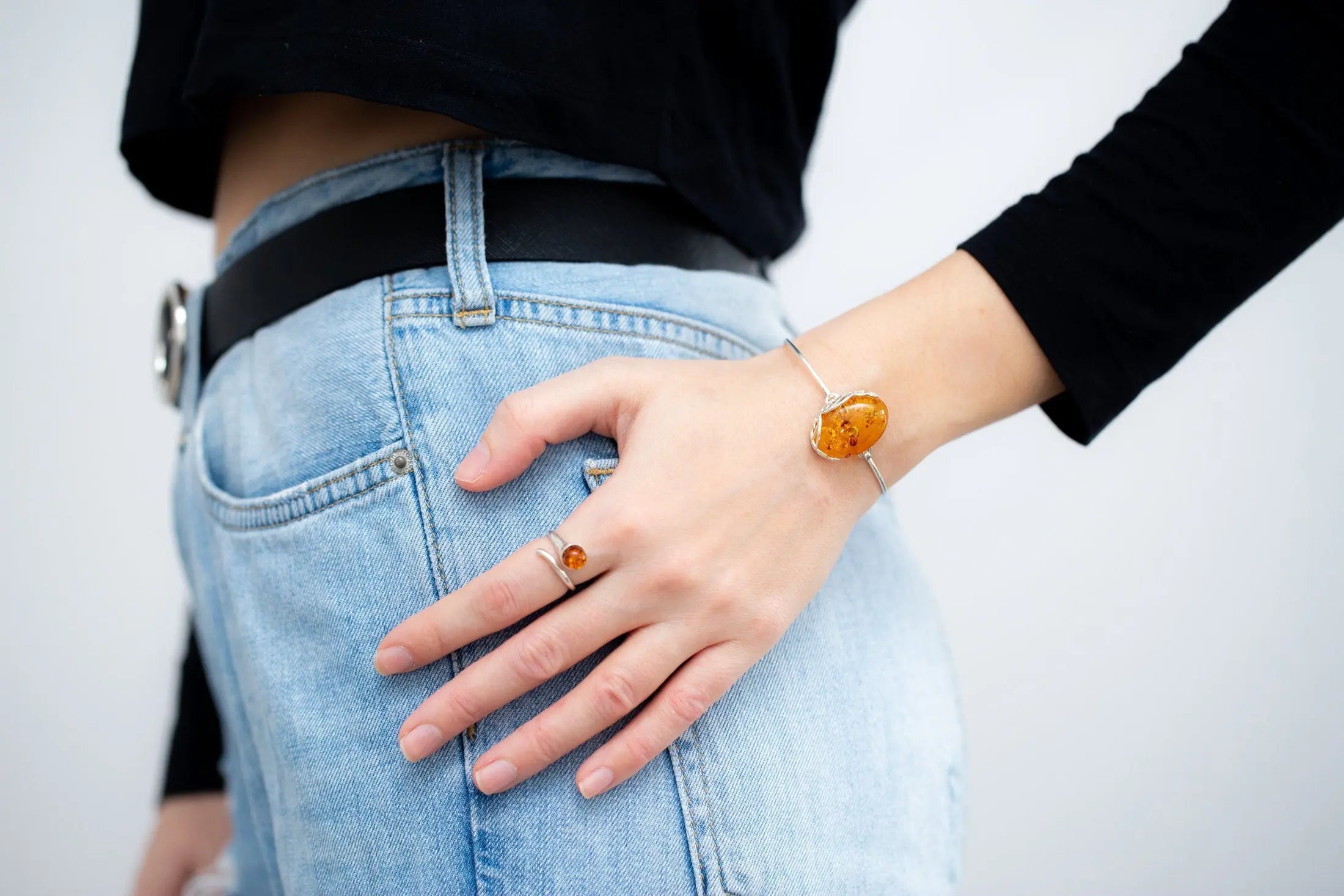 Modern Baltic Amber Fixed Bangle- Bangles- Baltic Beauty