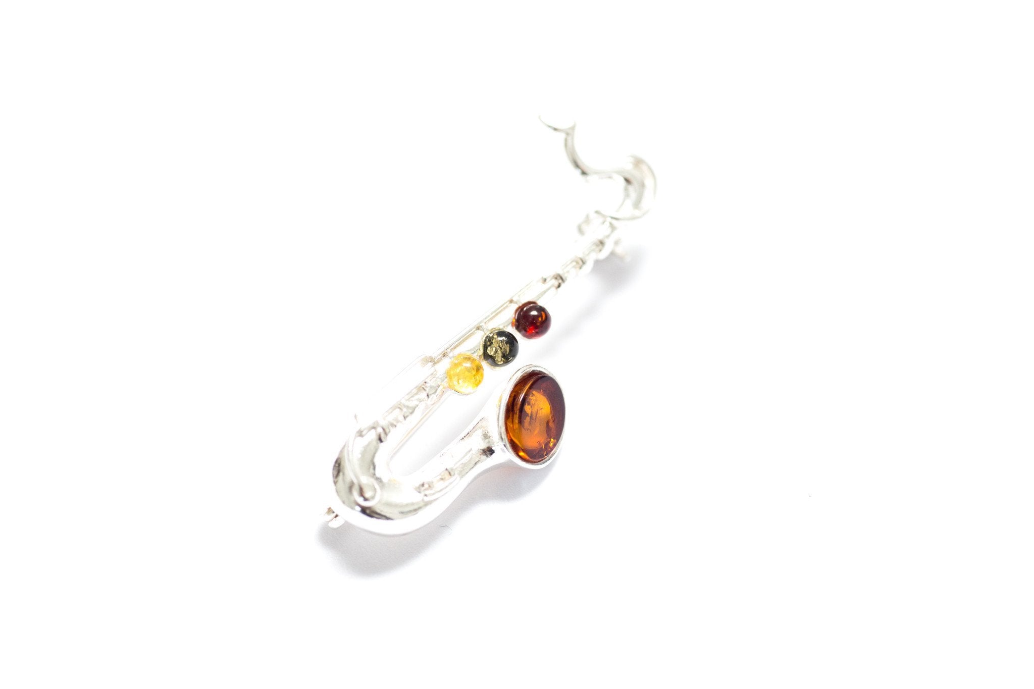 Baltic Beauty Brooches Amber & Silver Saxophone Brooch