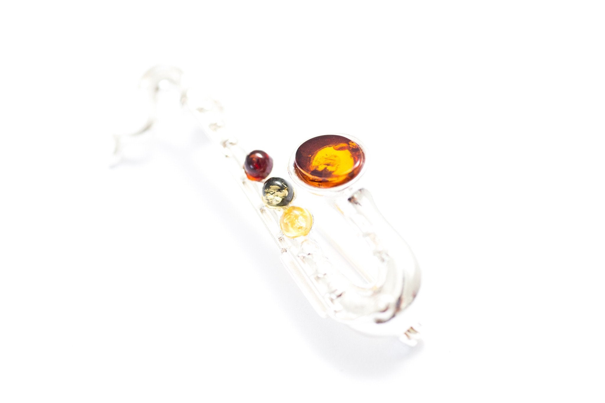Baltic Beauty Brooches Amber & Silver Saxophone Brooch