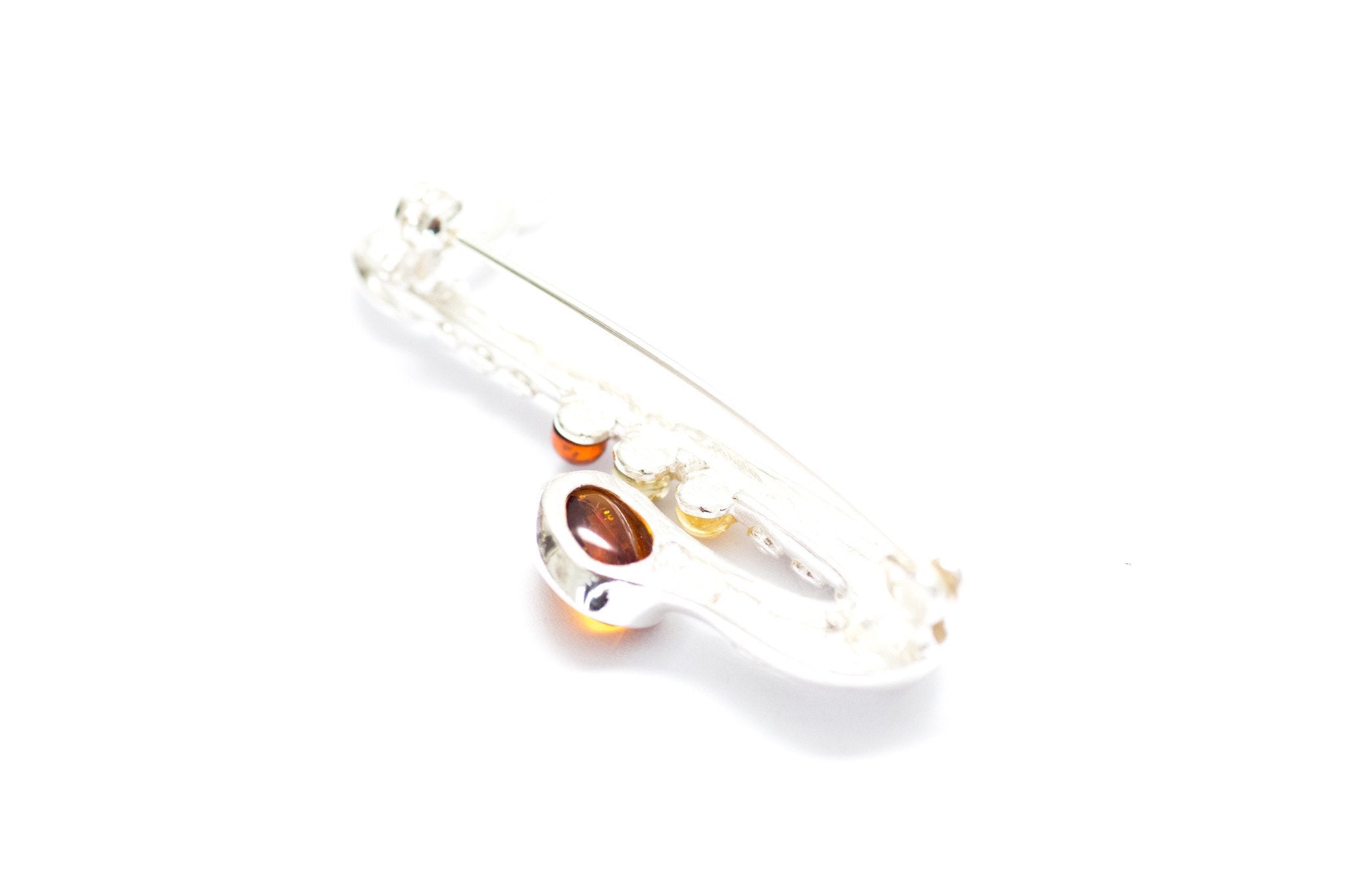 Baltic Beauty Brooches Amber & Silver Saxophone Brooch