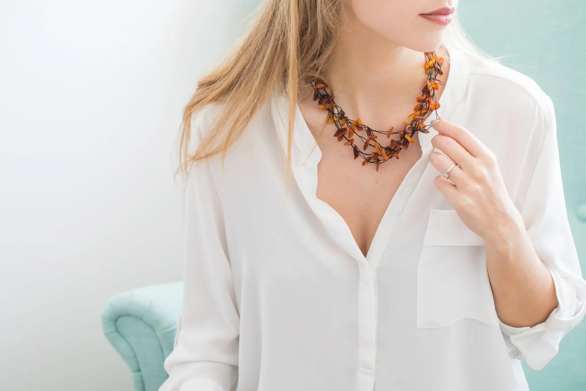 Multi Strand RAW Amber Necklace- Necklaces- Baltic Beauty