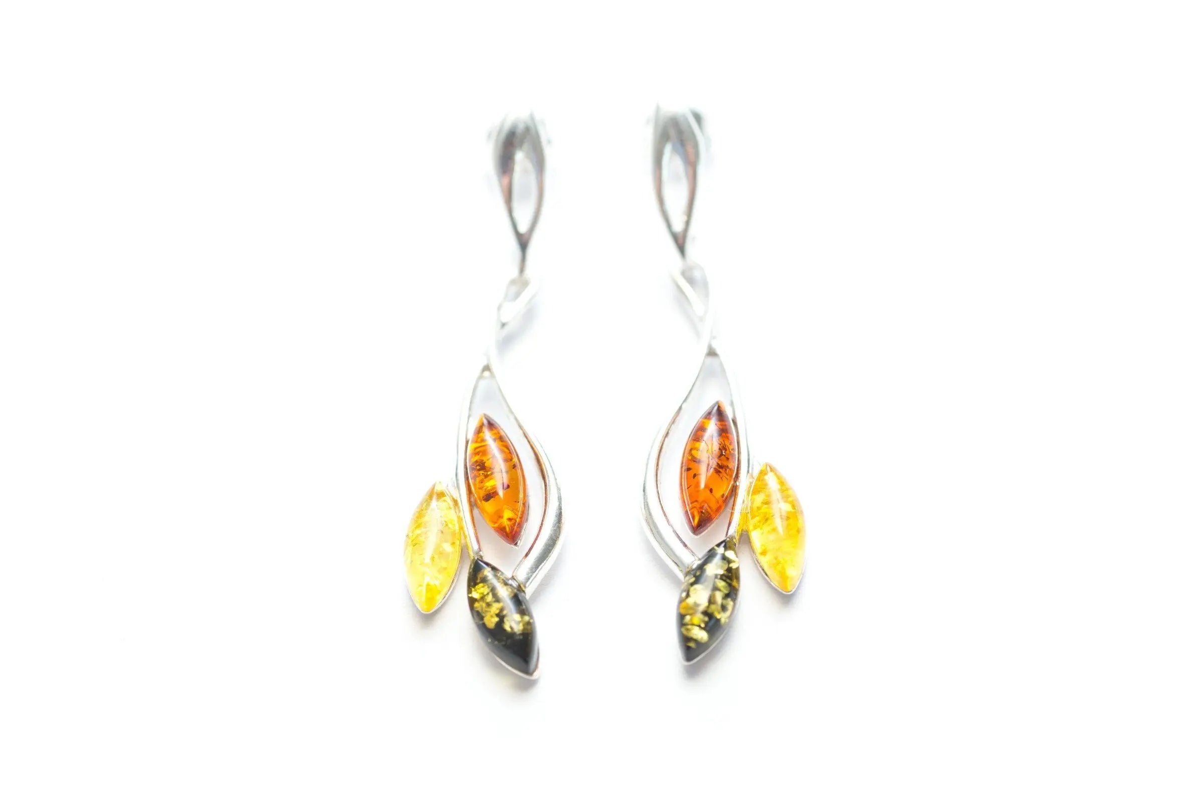 Baltic Beauty Earrings Multicolour Amber Leaf Earrings