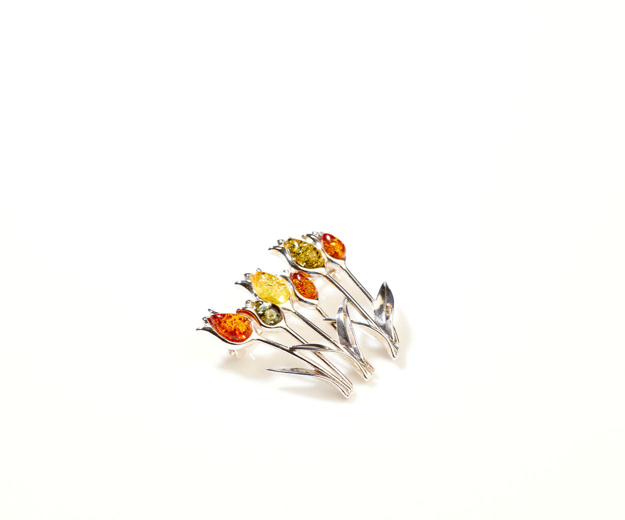 Multicolour Tulip Amber Brooch — Baltic amber and sterling silver by Baltic Beauty