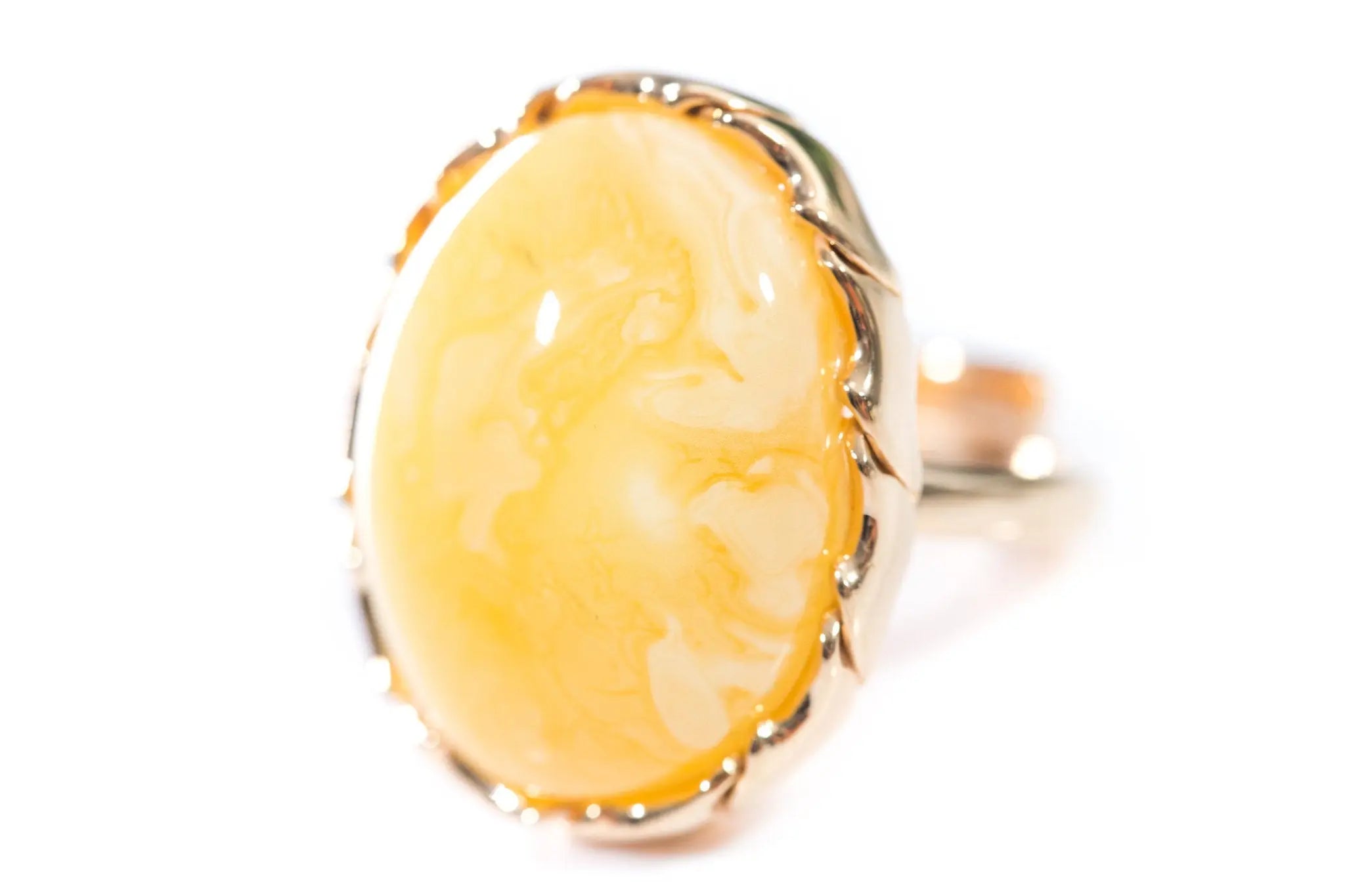 Oval Butterscotch Amber Statement Ring- Rings- Baltic Beauty