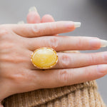 Oval Butterscotch Amber Statement Ring- Rings- Baltic Beauty