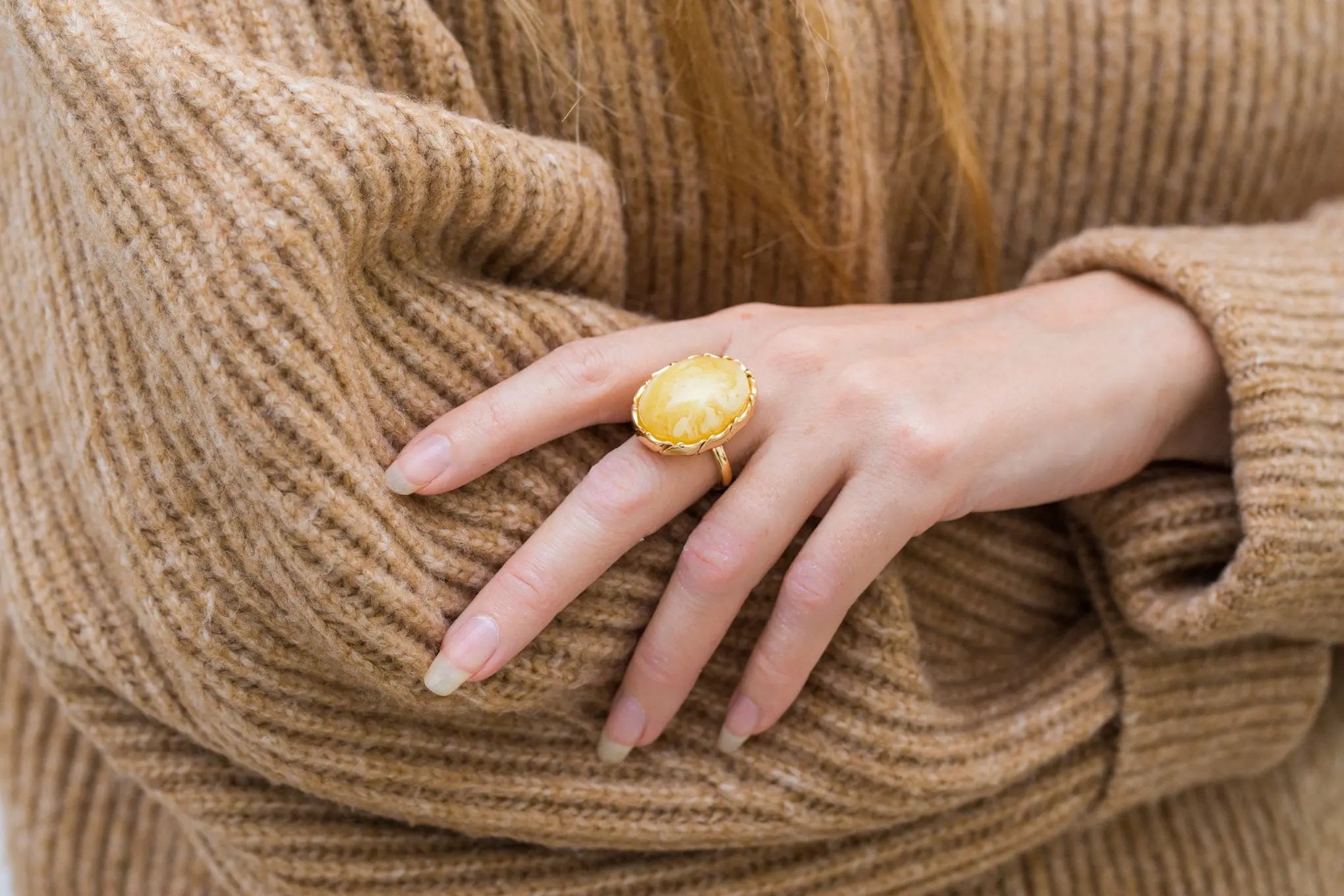 Oval Butterscotch Amber Statement Ring- Rings- Baltic Beauty