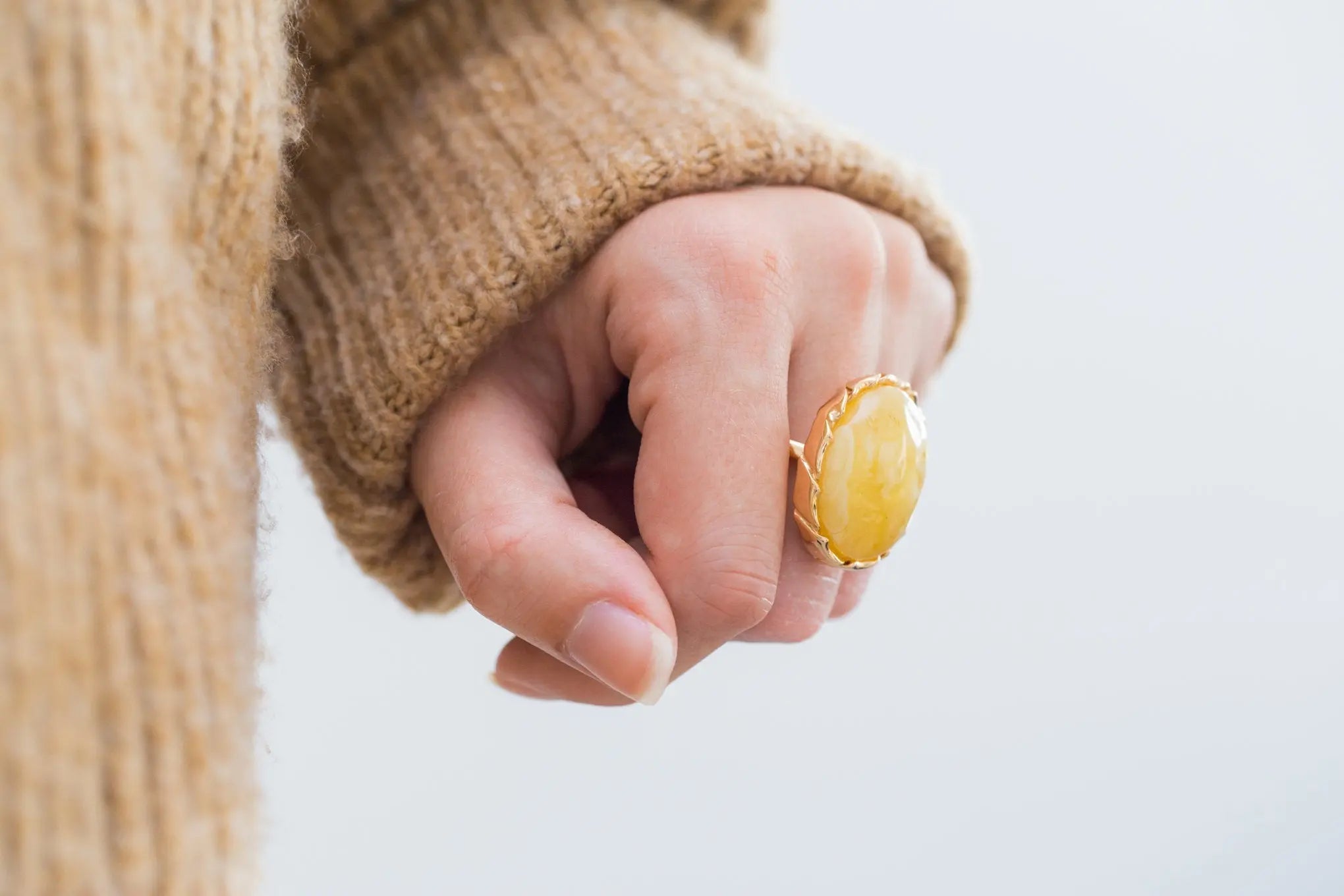 Oval Butterscotch Amber Statement Ring- Rings- Baltic Beauty