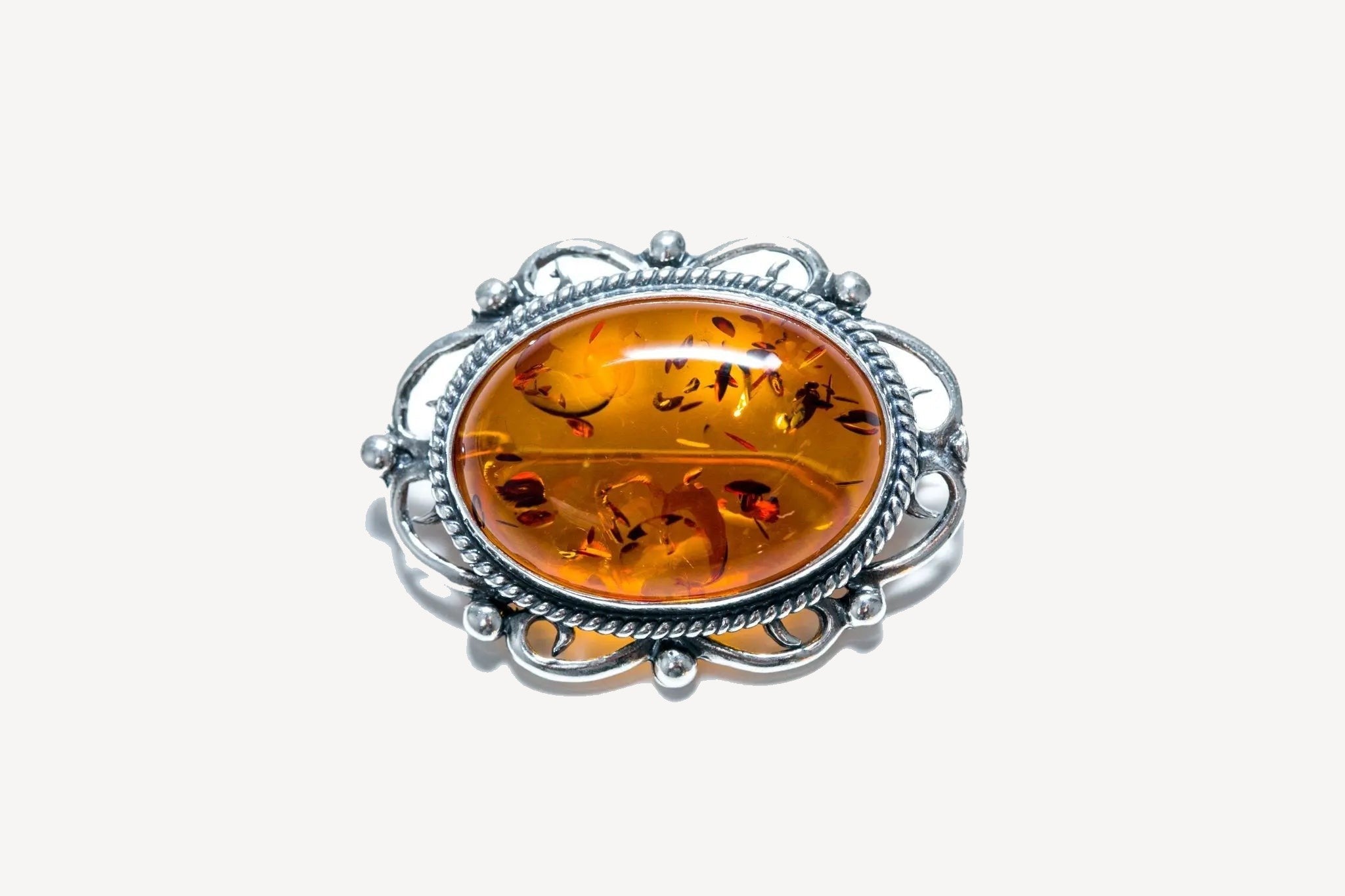 Oval Classic Framed Amber Brooch- Brooches- Baltic Beauty