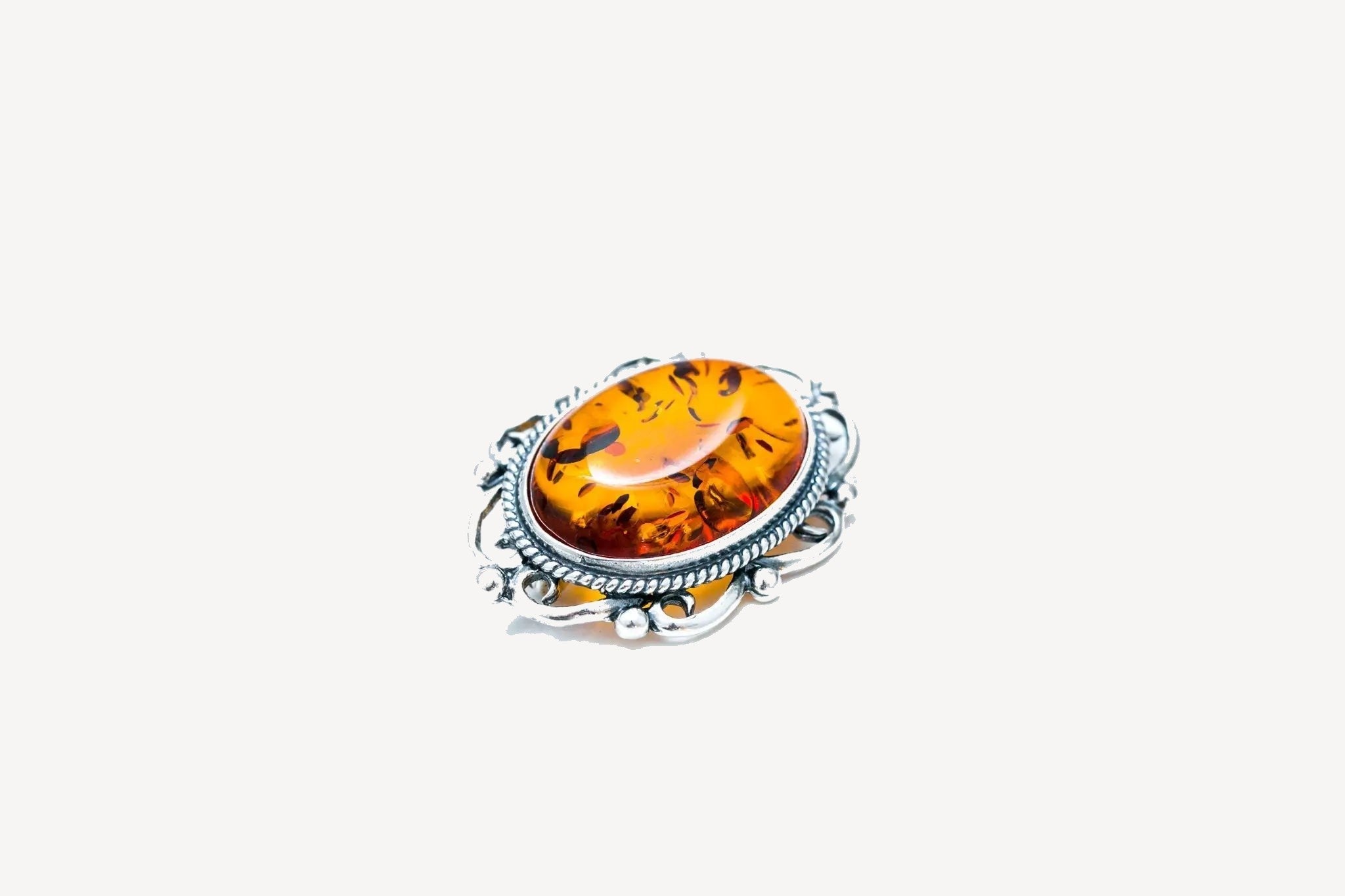 Oval Classic Framed Amber Brooch- Brooches- Baltic Beauty