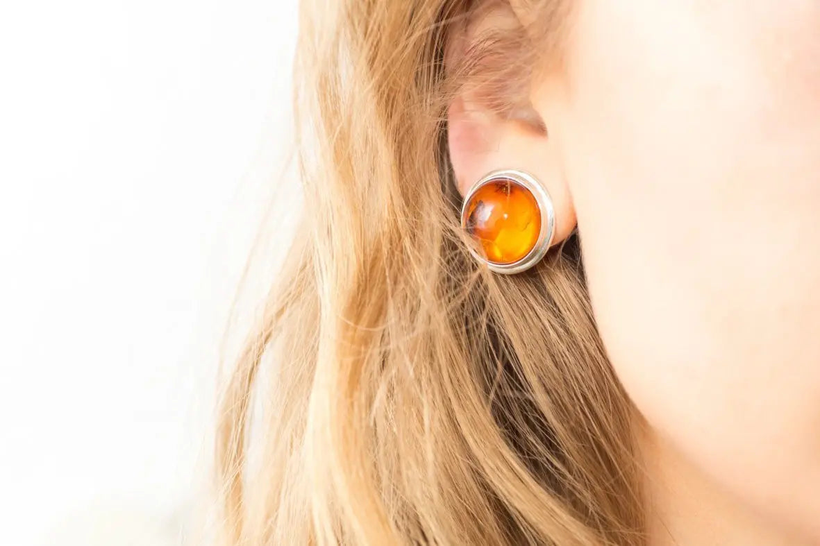 Baltic Beauty Earrings Round Amber Clip On Earrings