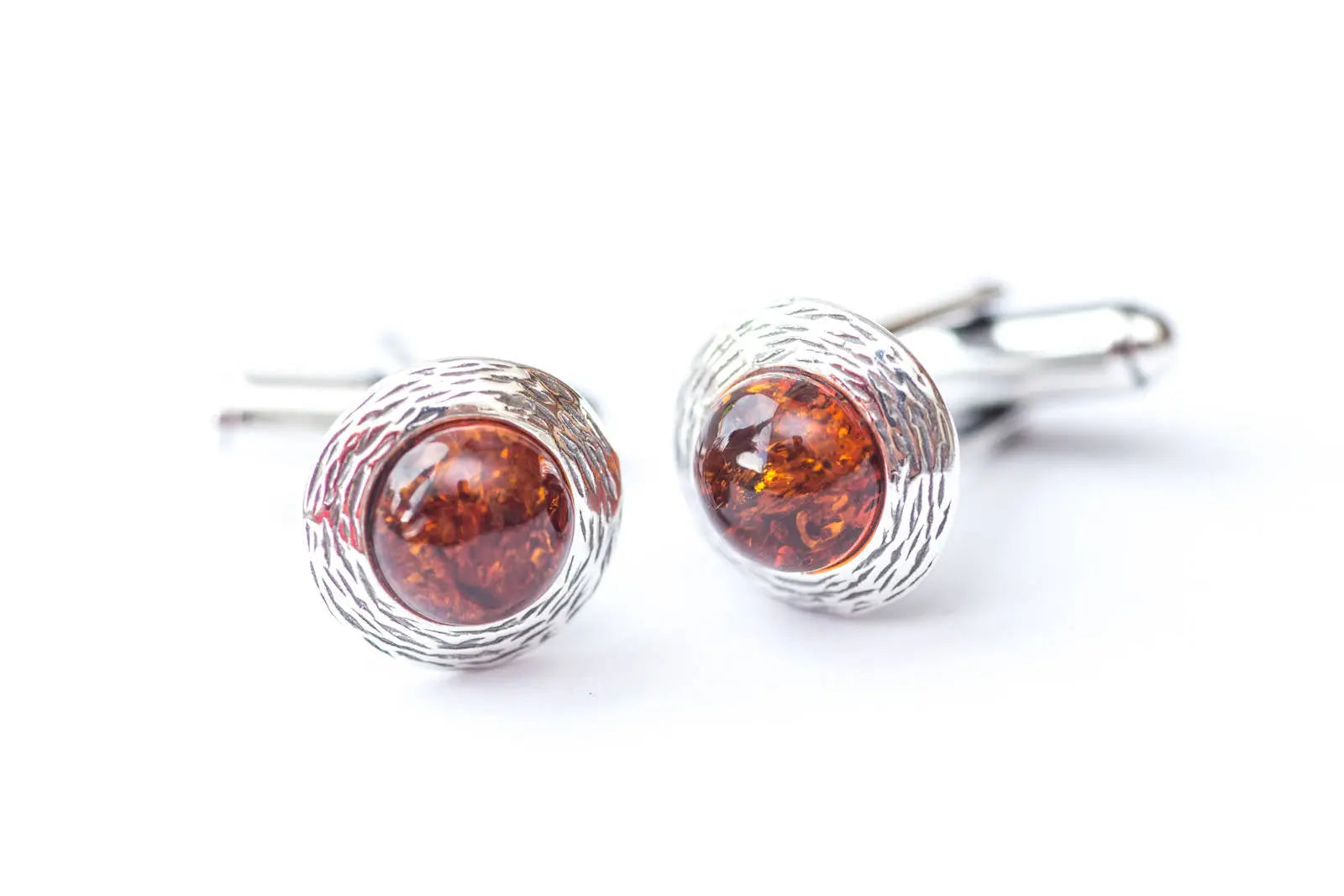 Round Textured Frame Amber Cufflinks- Cufflinks- Baltic Beauty