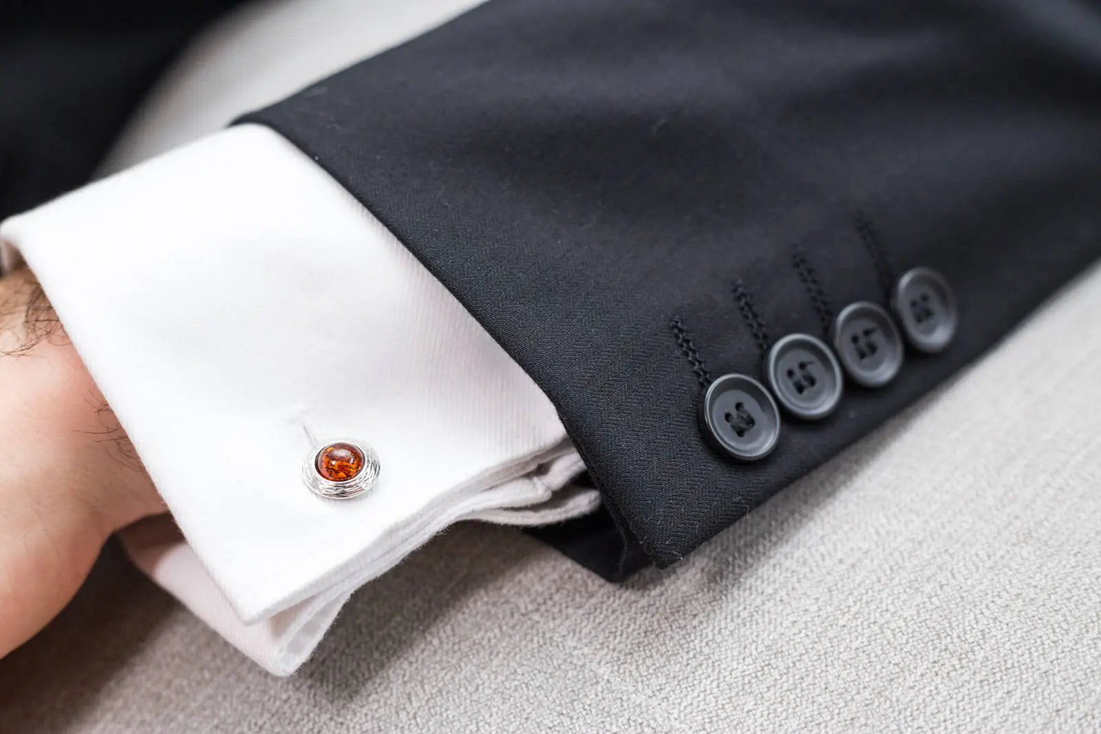 Round Textured Frame Amber Cufflinks- Cufflinks- Baltic Beauty