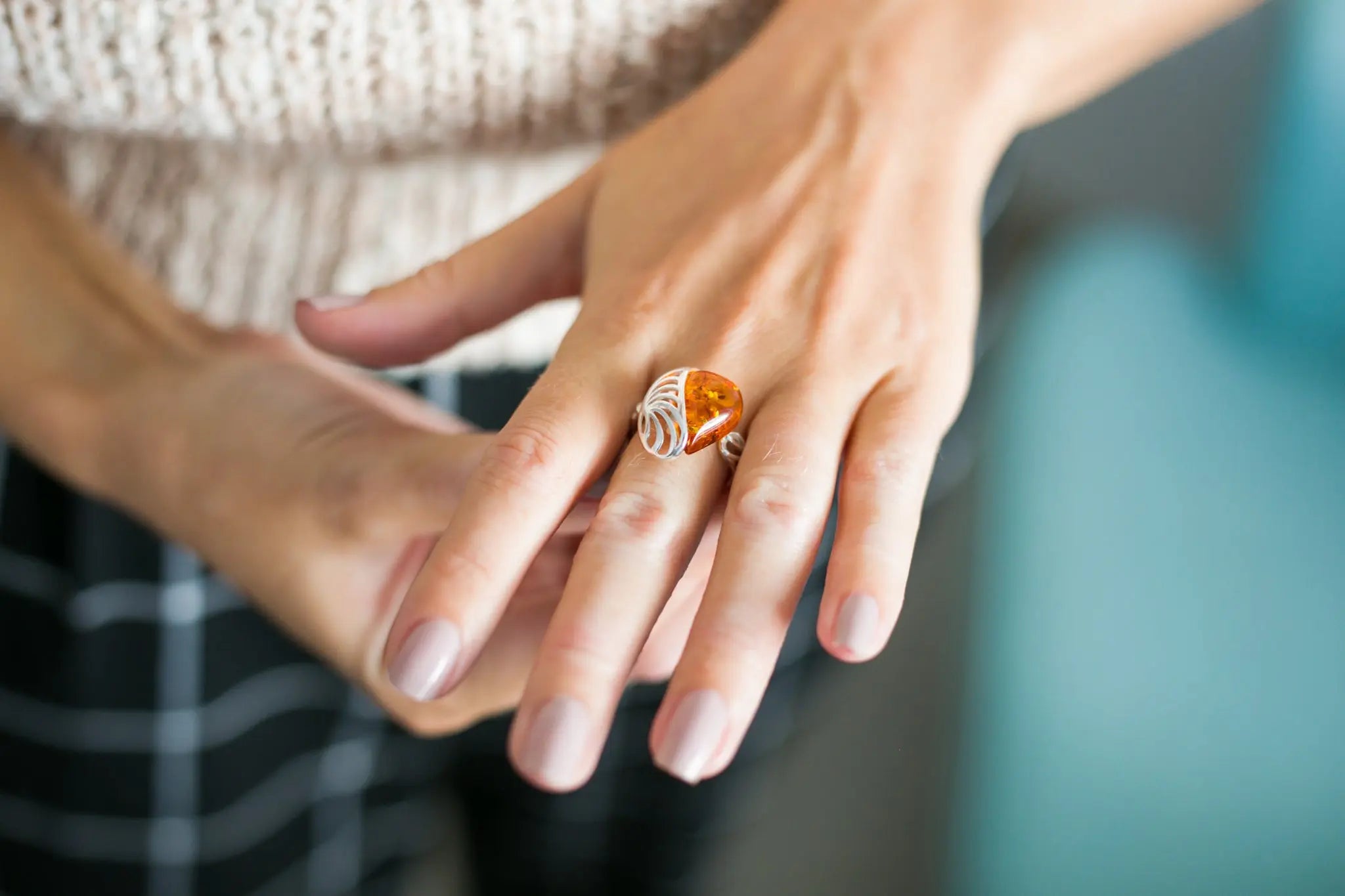 Shell Frame Amber Ring- Rings- Baltic Beauty