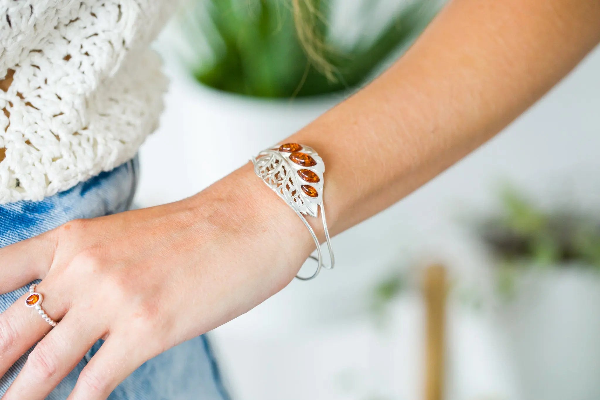 Silver Leaf Statement Arm Cuff- Bangles- Baltic Beauty