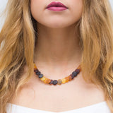 Small Amber Disc Necklace, Multicolour Amber Necklace- Necklaces- Baltic Beauty