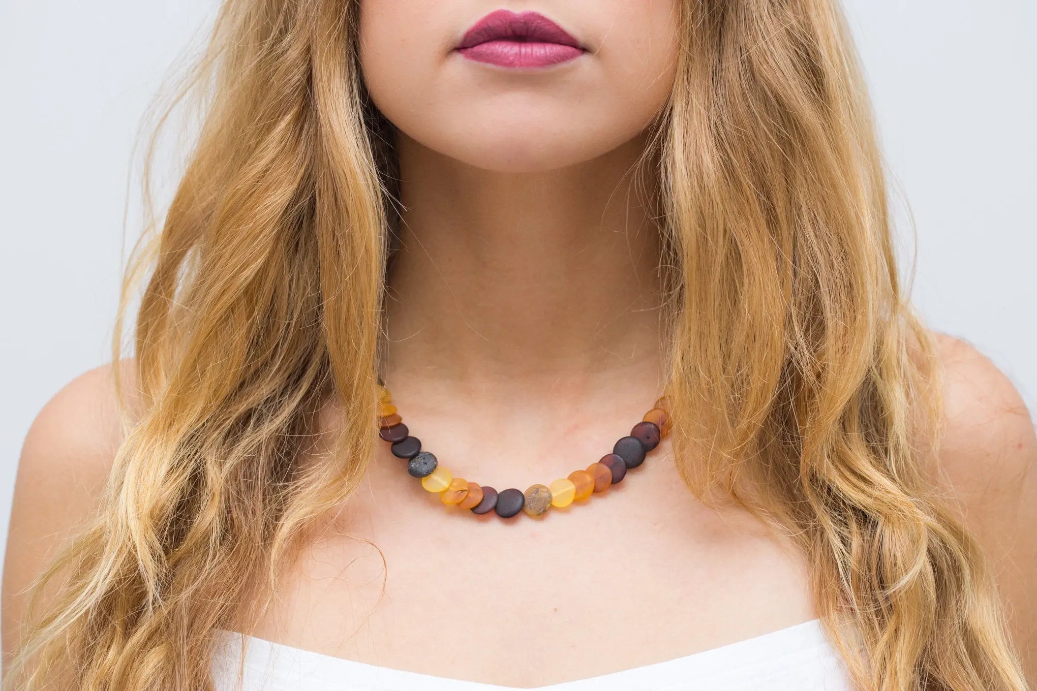 Small Amber Disc Necklace, Multicolour Amber Necklace- Necklaces- Baltic Beauty