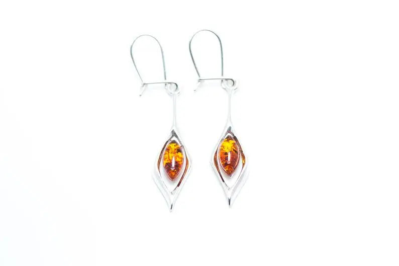 Small Droplet Amber Dangle Earrings- Earrings- Baltic Beauty