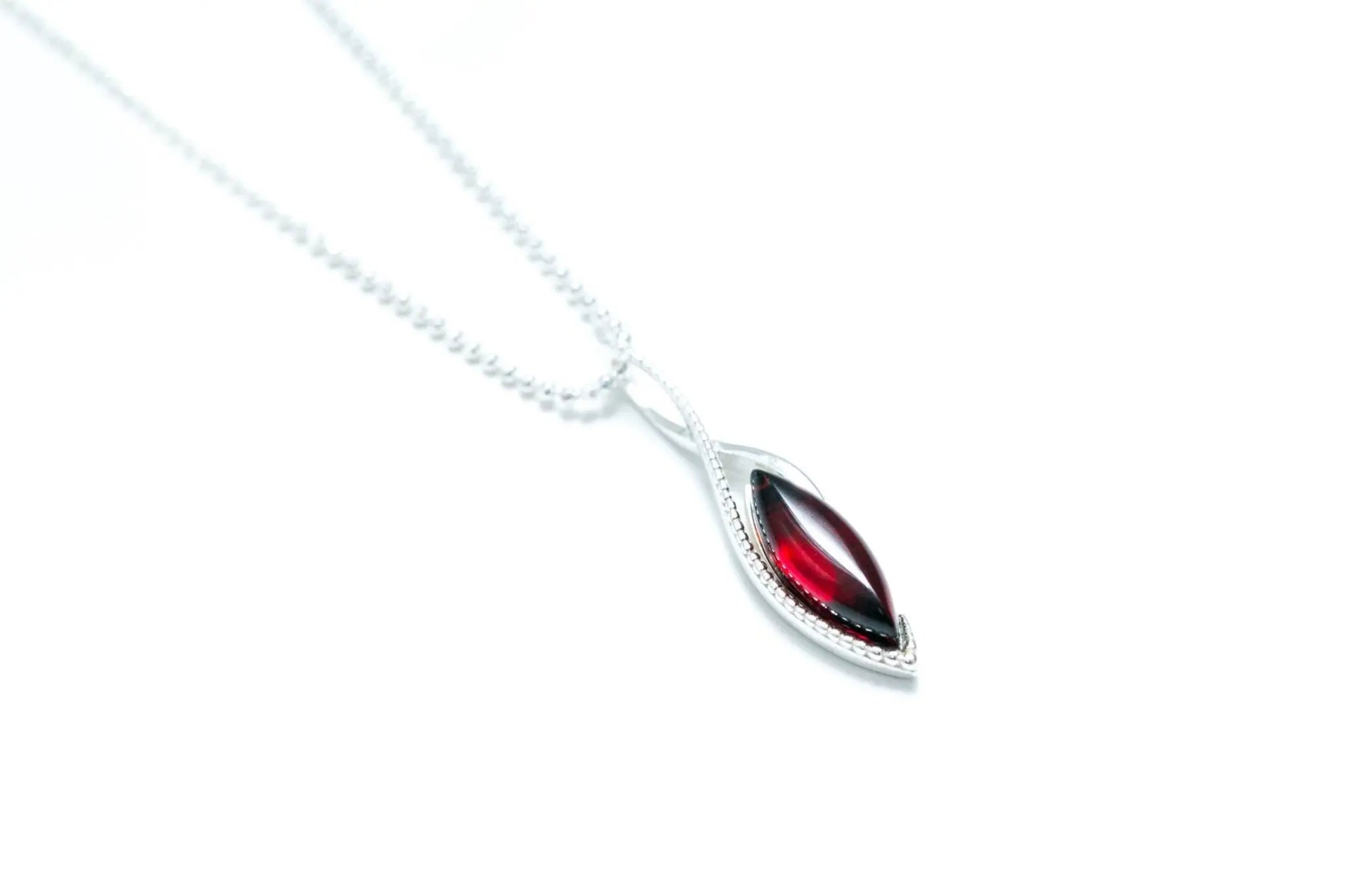 Small Marquise Cherry Amber & Silver Pendant- Necklaces- Baltic Beauty