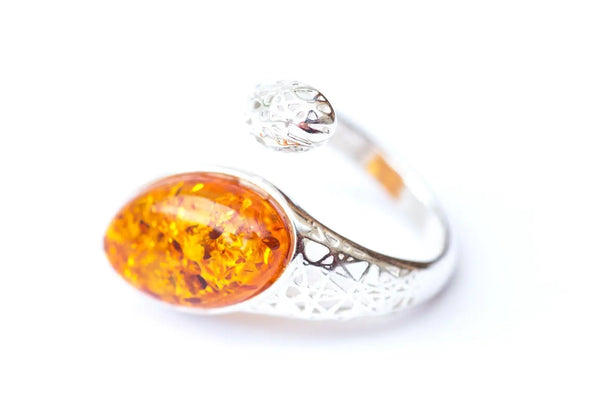 Baltic Amber Snake Ring Sterling Silver Amber Adjustable Ring