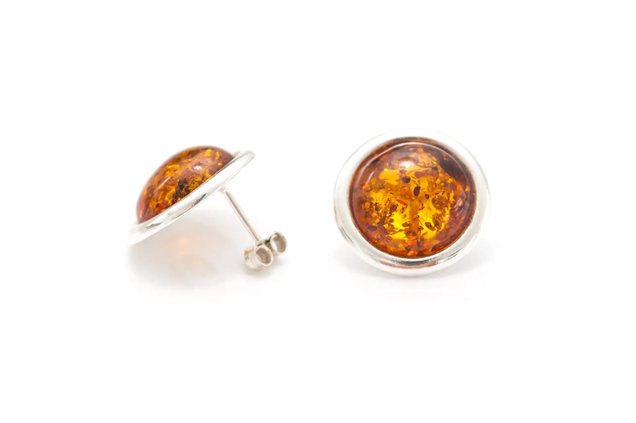 Statement Round Amber Stud Earrings- Earrings- Baltic Beauty