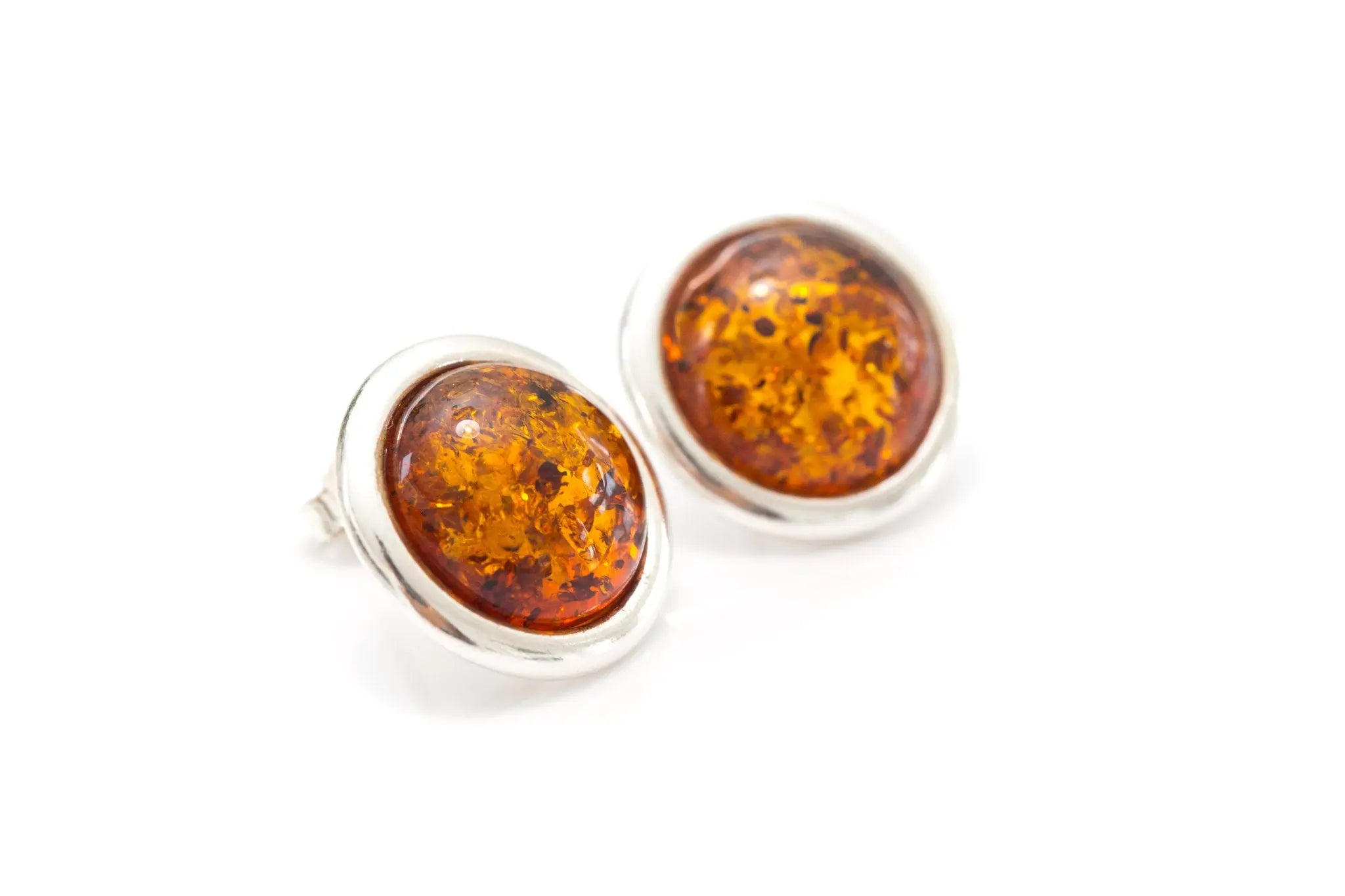 Statement Round Amber Stud Earrings- Earrings- Baltic Beauty