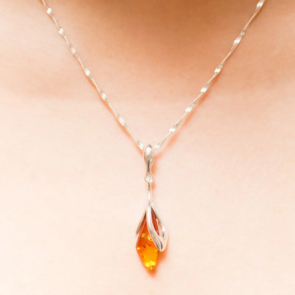 Subtle Amber Droplet Pendant- Necklaces- Baltic Beauty