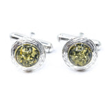 Textured Frame Green Amber Cufflinks- Cufflinks- Baltic Beauty