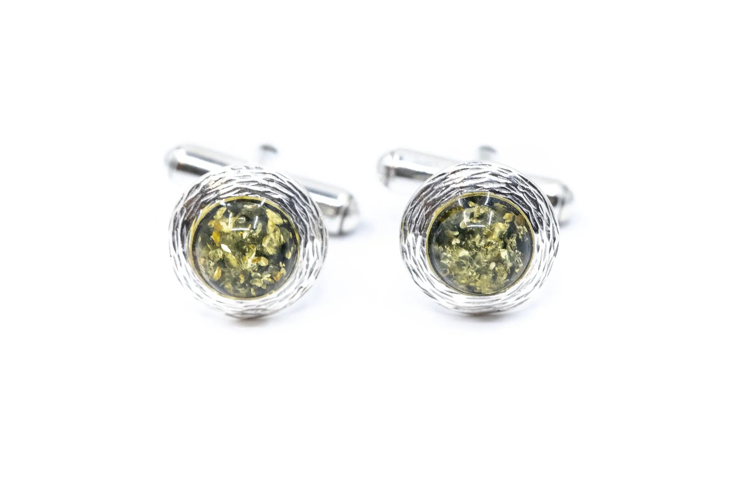 Textured Frame Green Amber Cufflinks- Cufflinks- Baltic Beauty