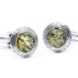 Textured Frame Green Amber Cufflinks- Cufflinks- Baltic Beauty