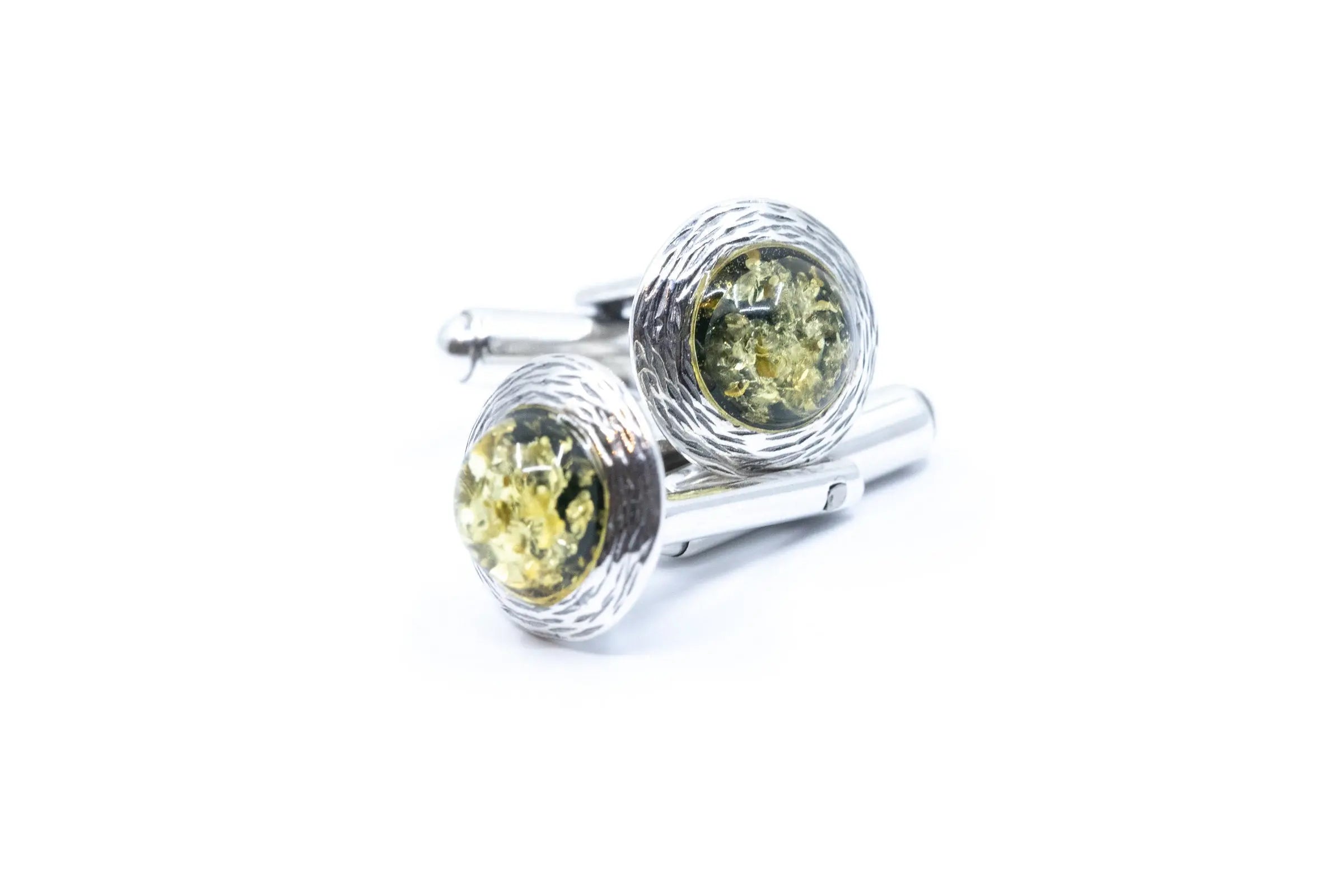 Textured Frame Green Amber Cufflinks- Cufflinks- Baltic Beauty