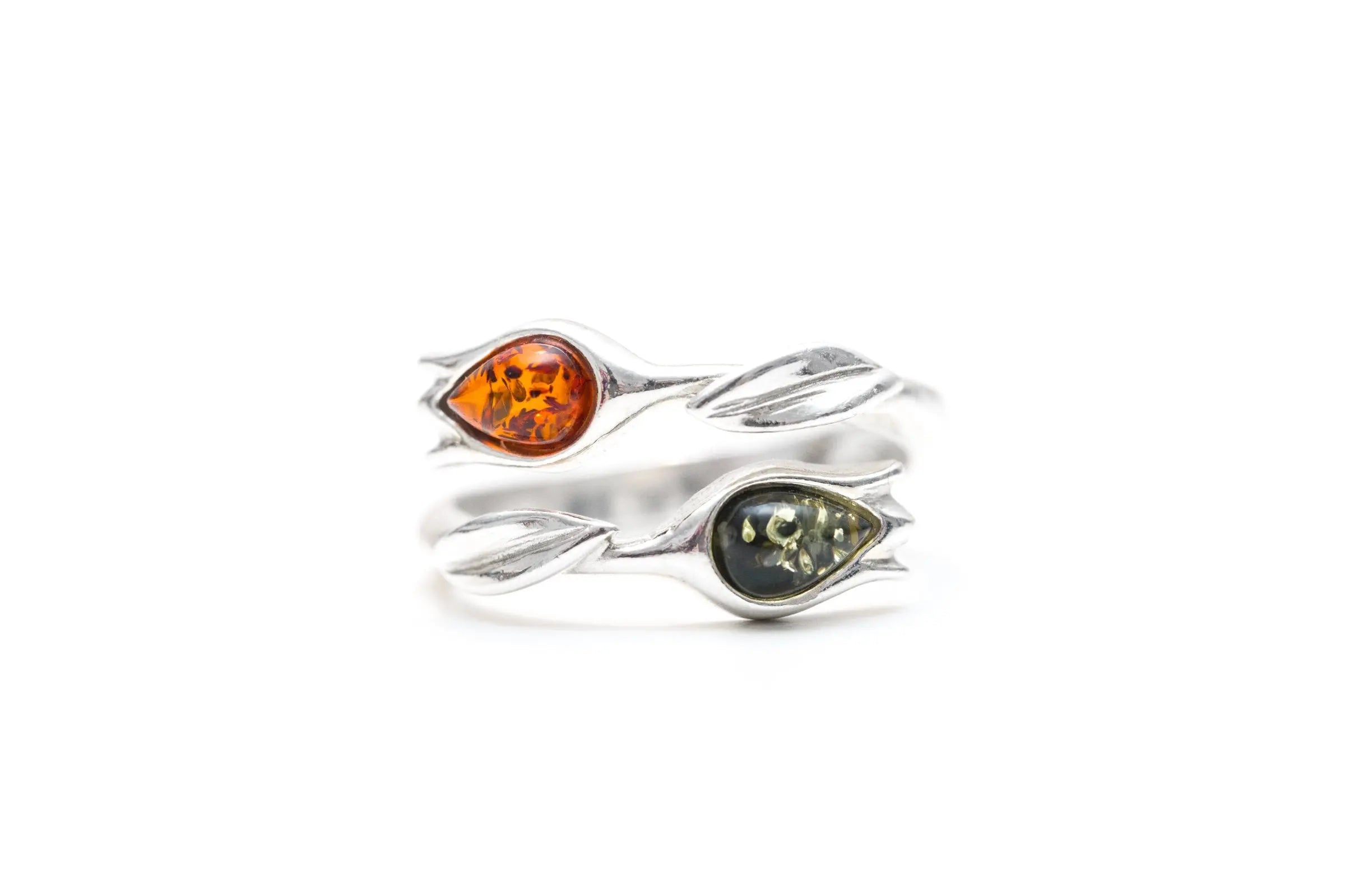 Two Tone Amber Tulip Ring- Rings- Baltic Beauty