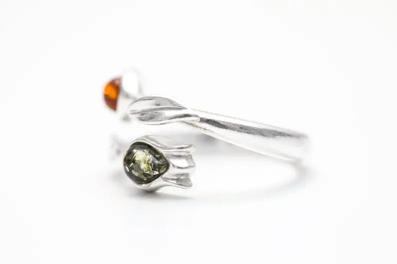 Two Tone Amber Tulip Ring- Rings- Baltic Beauty