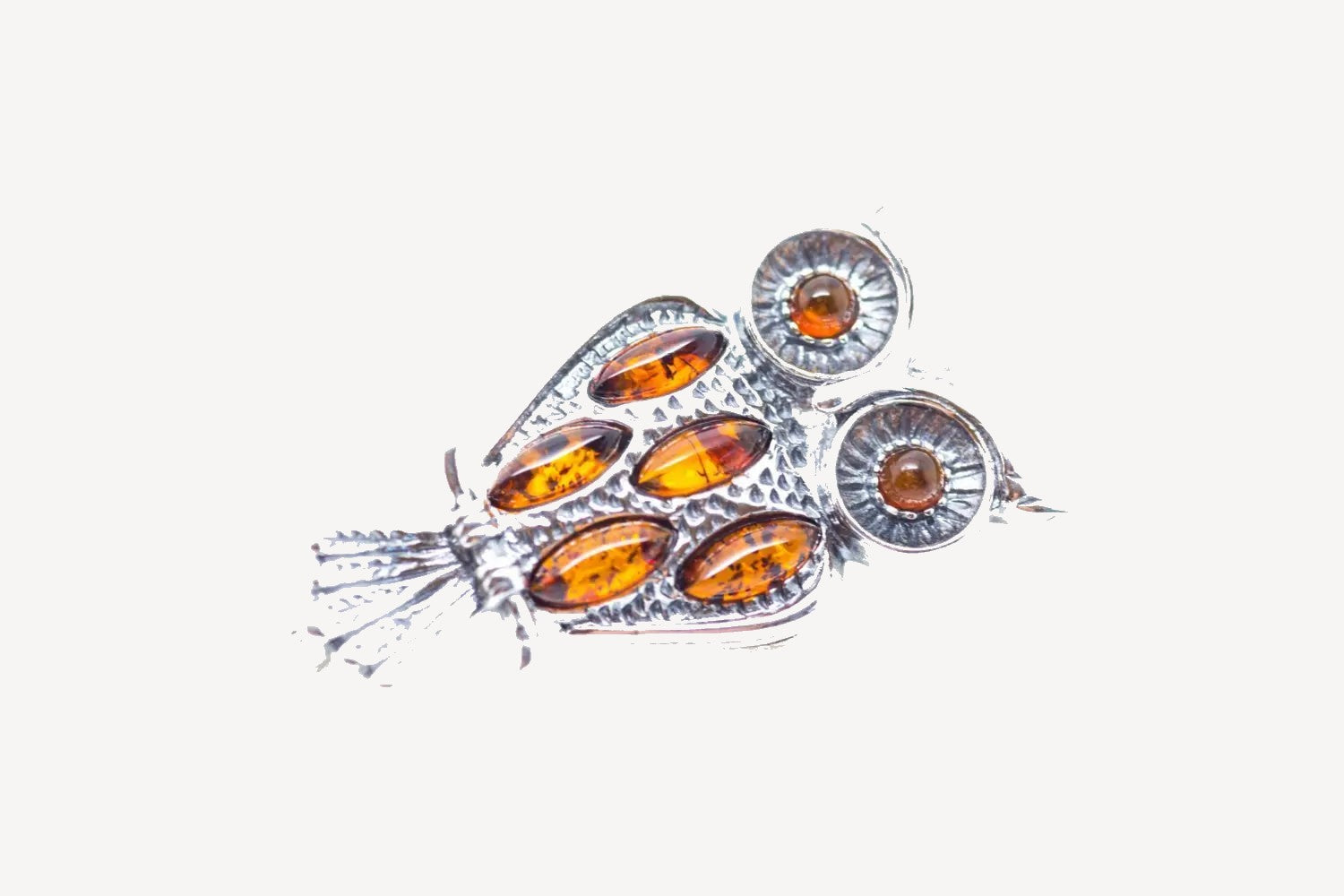 Baltic Beauty Brooches Silver & Amber Owl Brooch