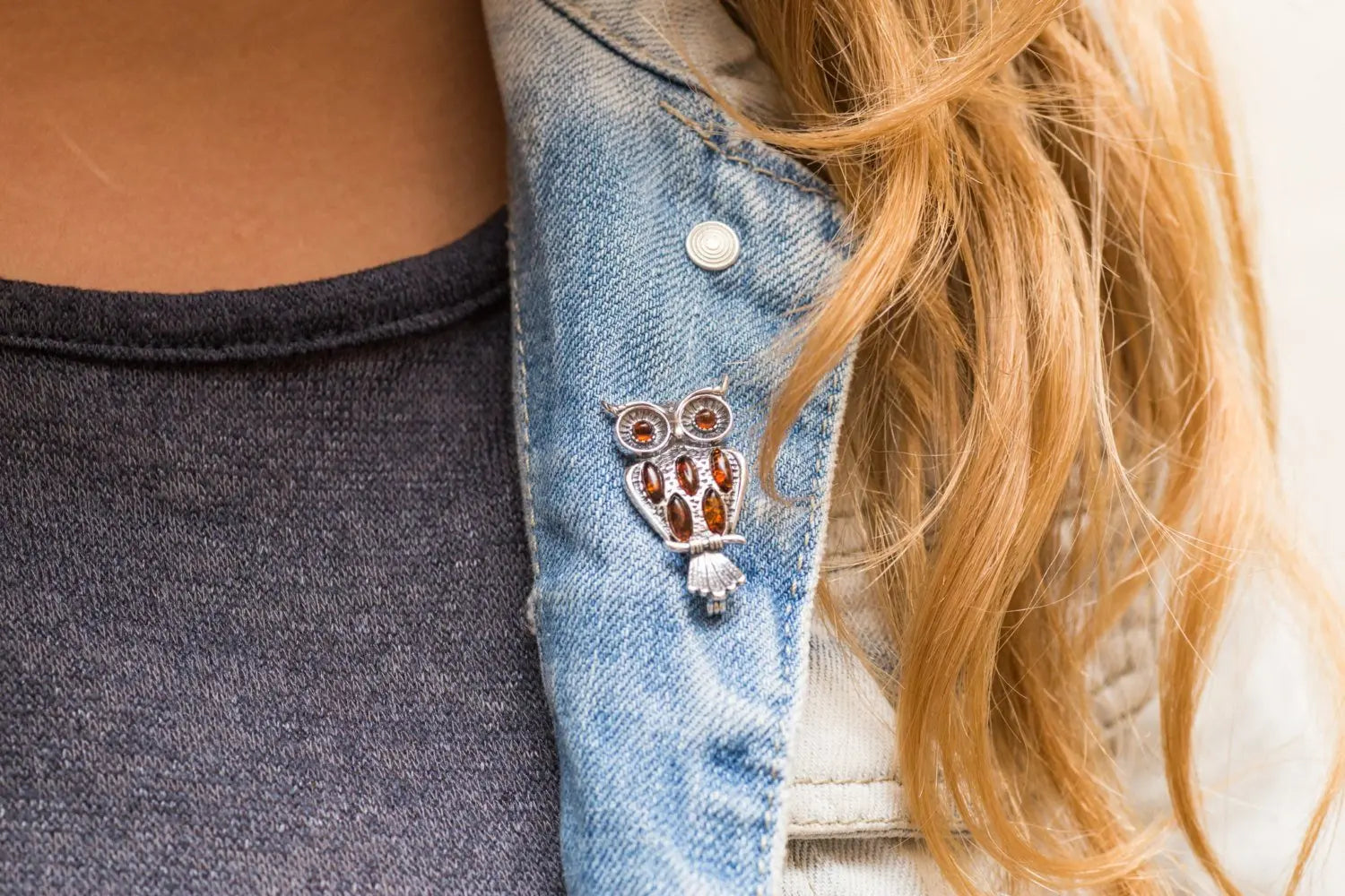 Baltic Beauty Brooches Silver & Amber Owl Brooch