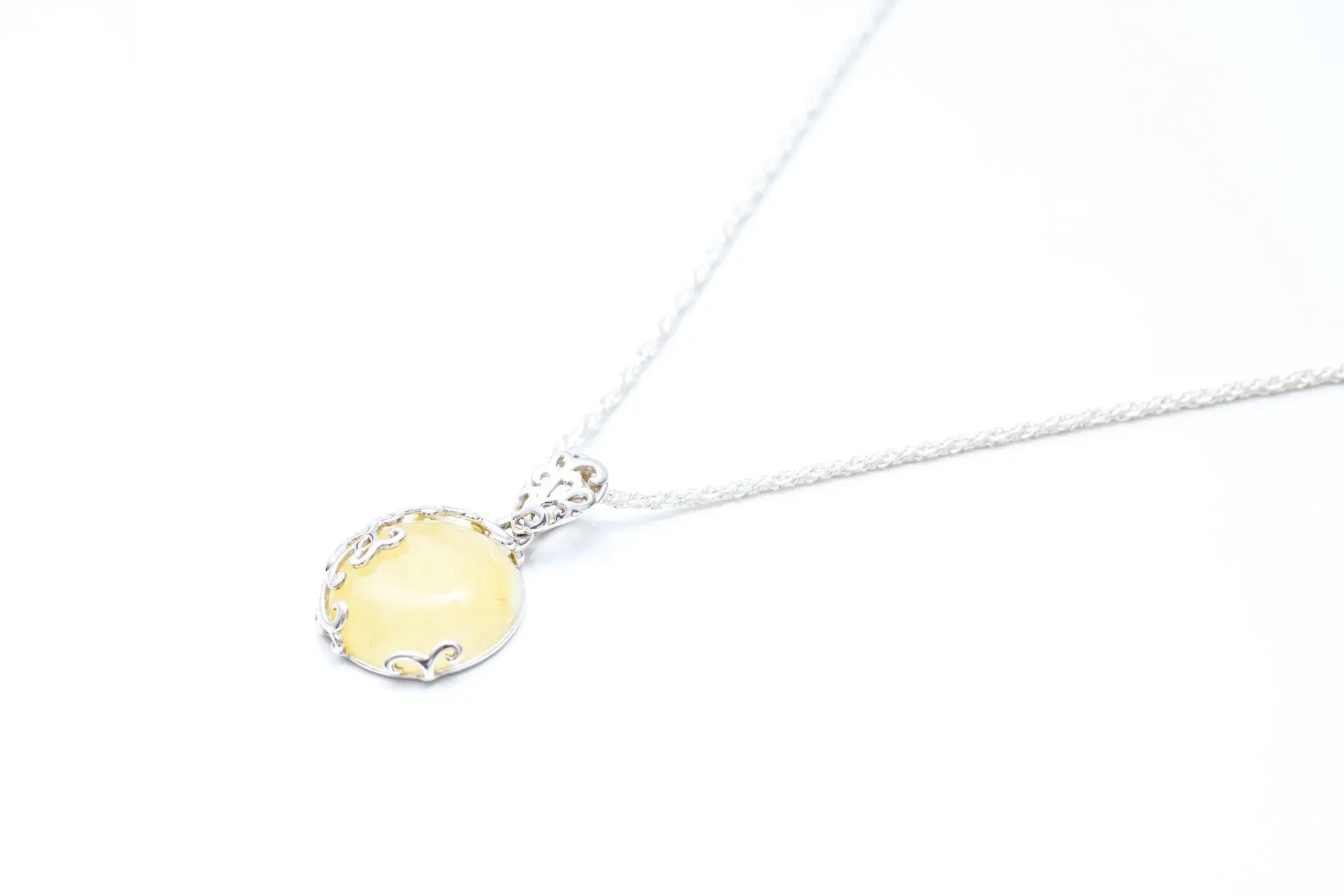 Yellow Amber Filigree Pendant- Necklaces- Baltic Beauty