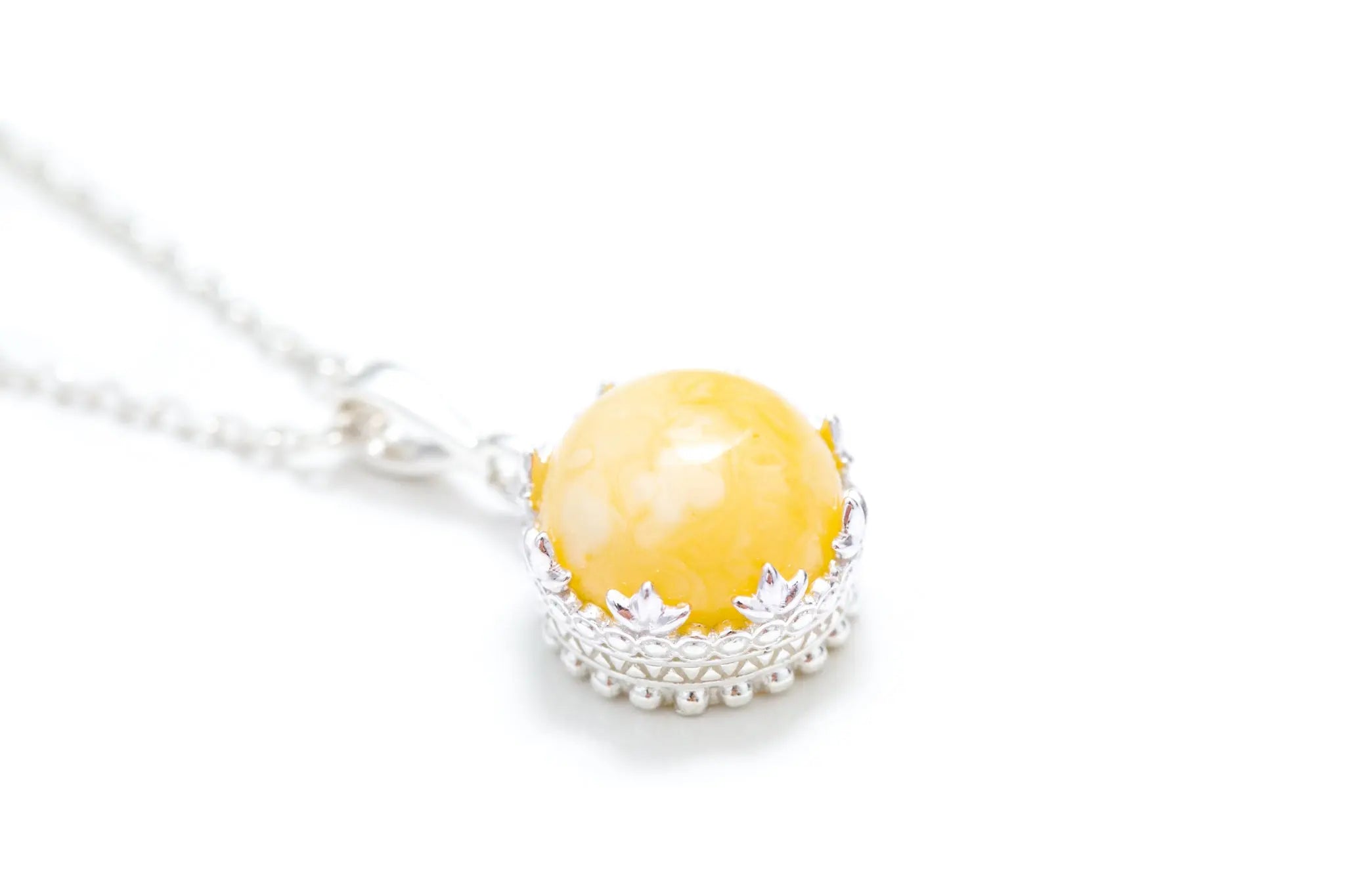 Yellow Amber Princess Crown Pendant- Necklaces- Baltic Beauty