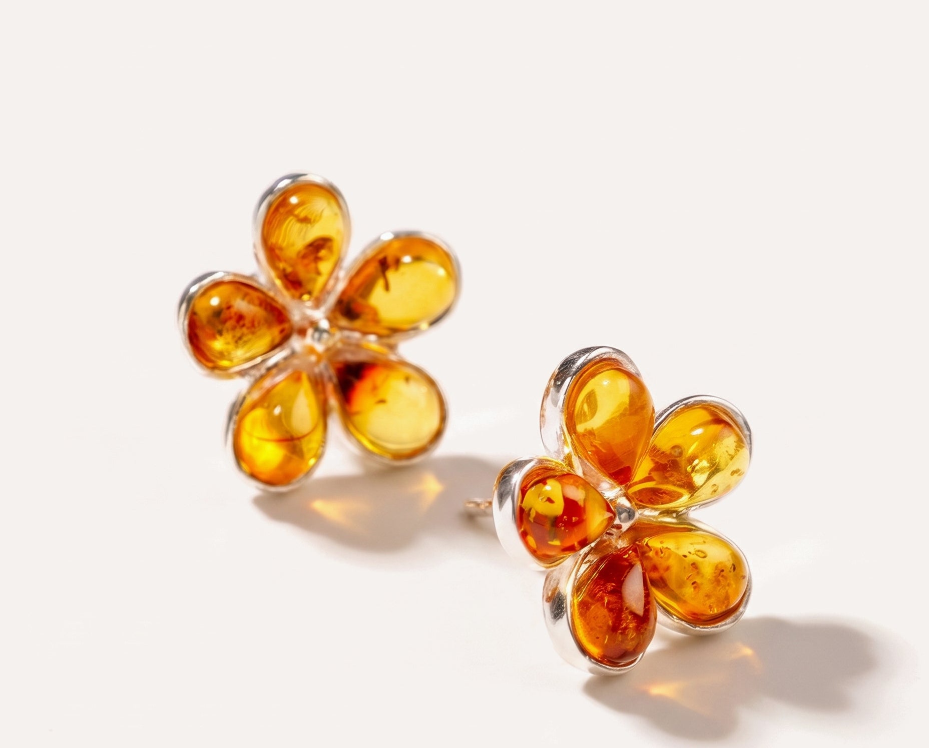 Amber Daisy Stud Earrings — Baltic amber and sterling silver jewellery by Baltic Beauty