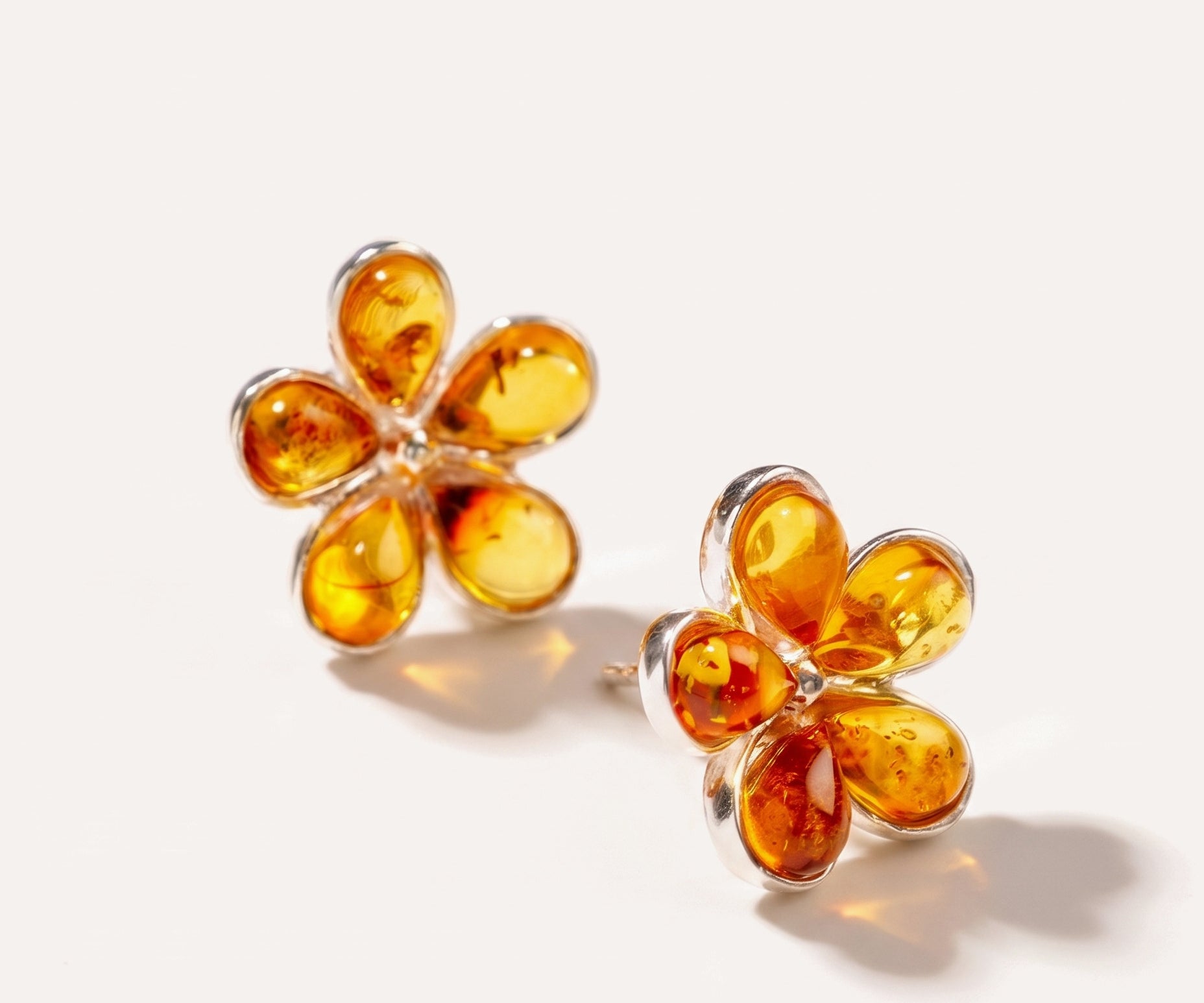 Amber Daisy Stud Earrings — Baltic amber and sterling silver jewellery by Baltic Beauty