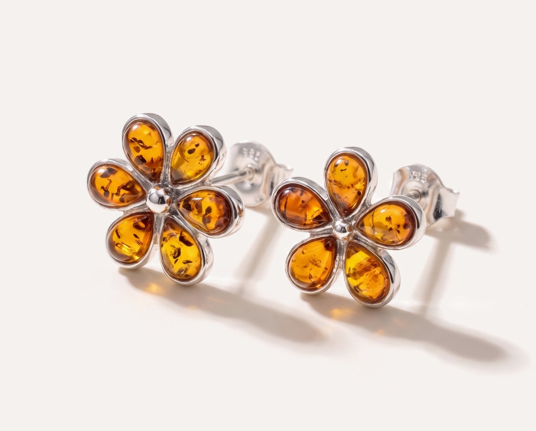 Amber Daisy Stud Earrings — Baltic amber and sterling silver jewellery by Baltic Beauty